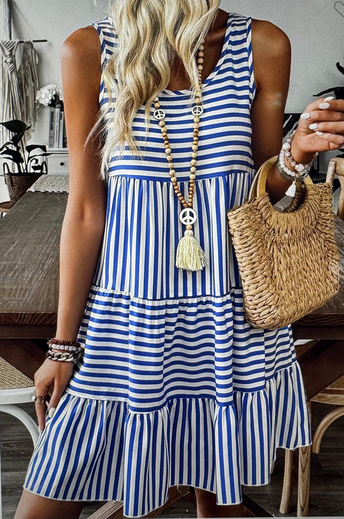 Stripe U Neck Mini Dress