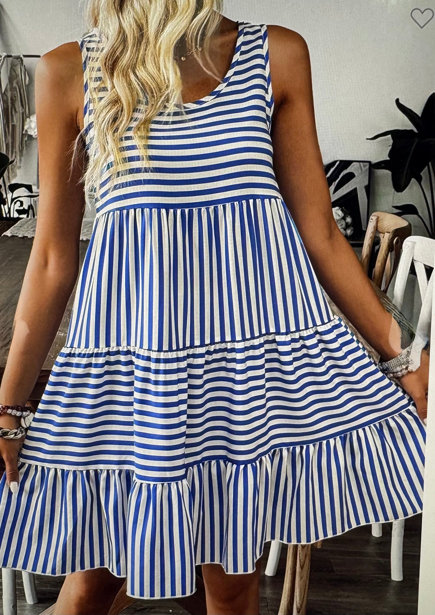 Stripe U Neck Mini Dress