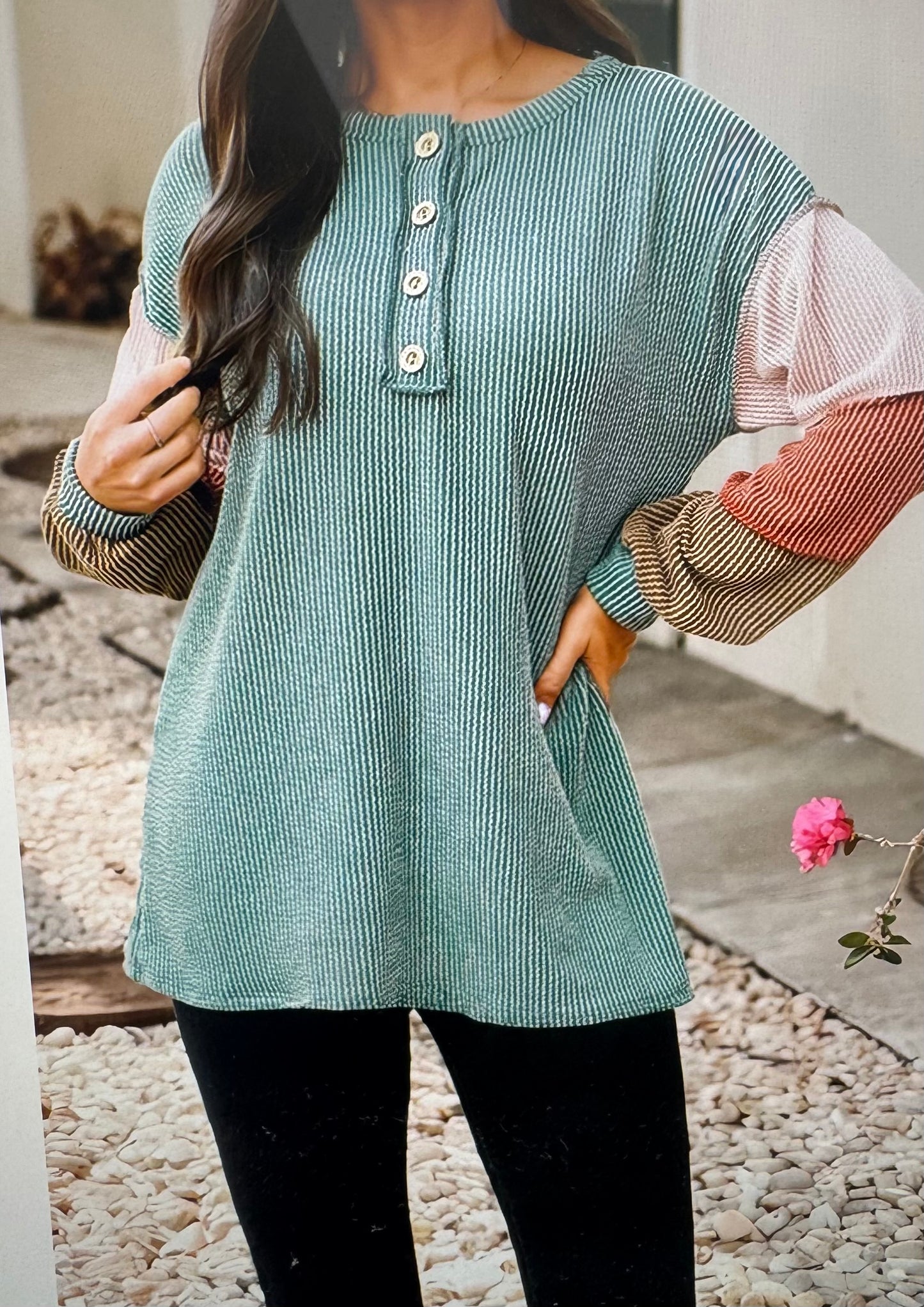 Twisted Ribbed Colorblock Henley