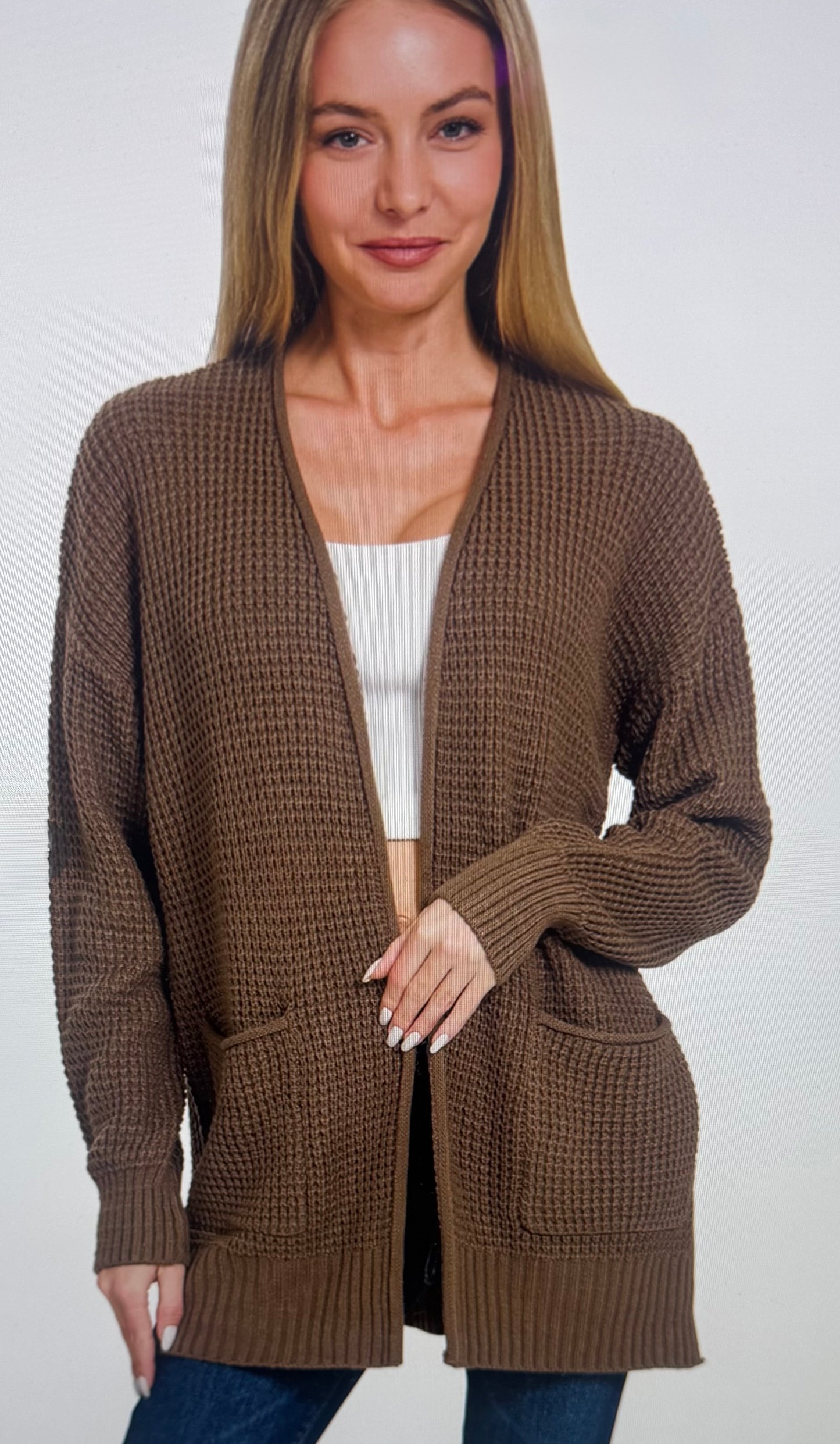 Low Gauge Waffle Open Cardigan Sweater