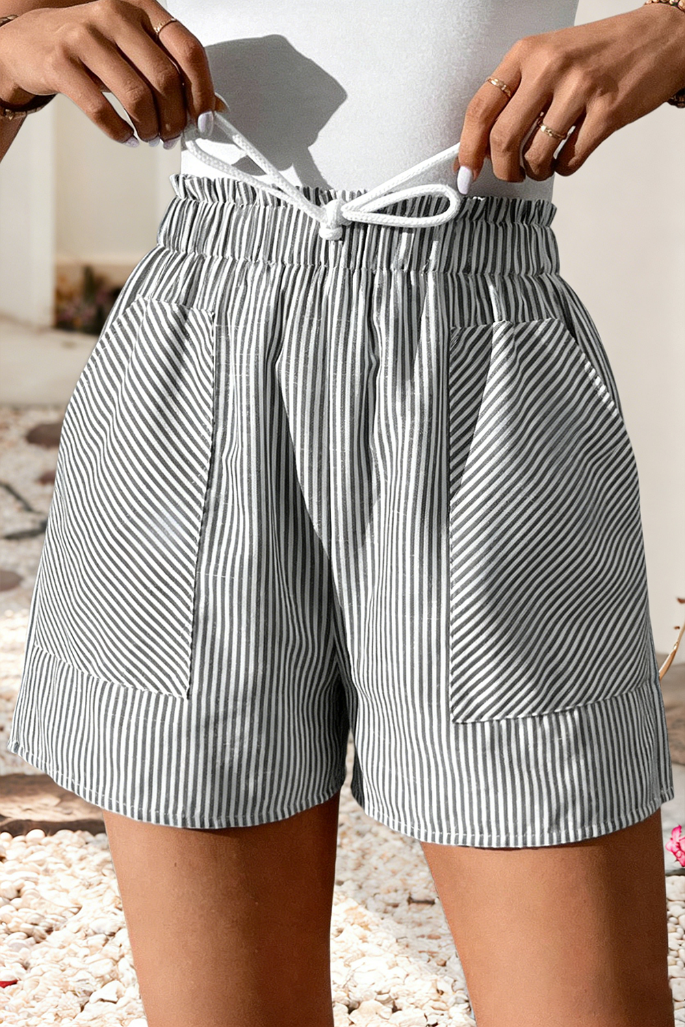 LDC Striped Lace-up Elastic Waist Casual Pocketed Shorts