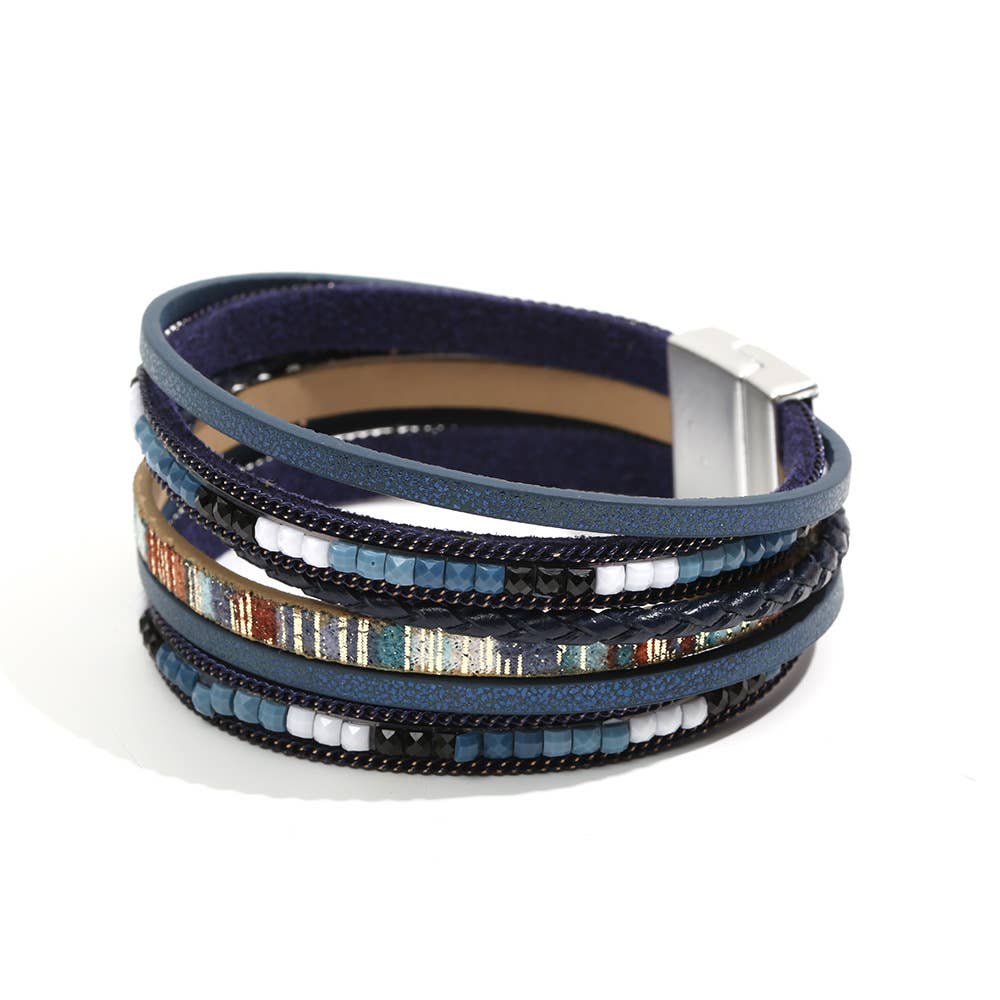 Bohemian Hand-woven Magnetic Buckle Leather Bracelet - BJ/LB