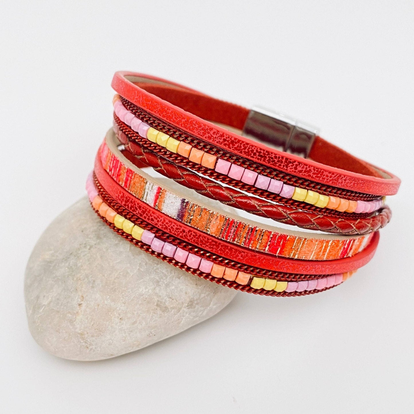 Bohemian Hand-woven Magnetic Buckle Leather Bracelet - BJ/LB