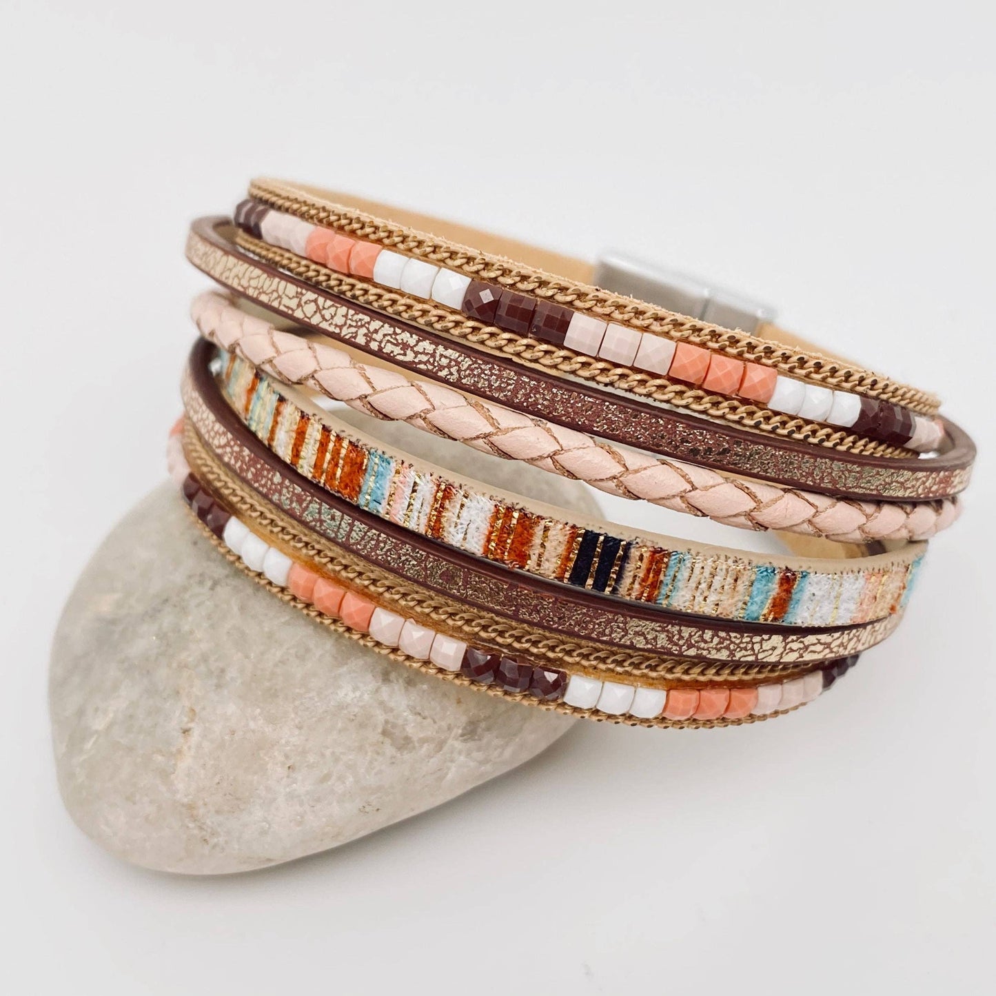 Bohemian Hand-woven Magnetic Buckle Leather Bracelet - BJ/LB