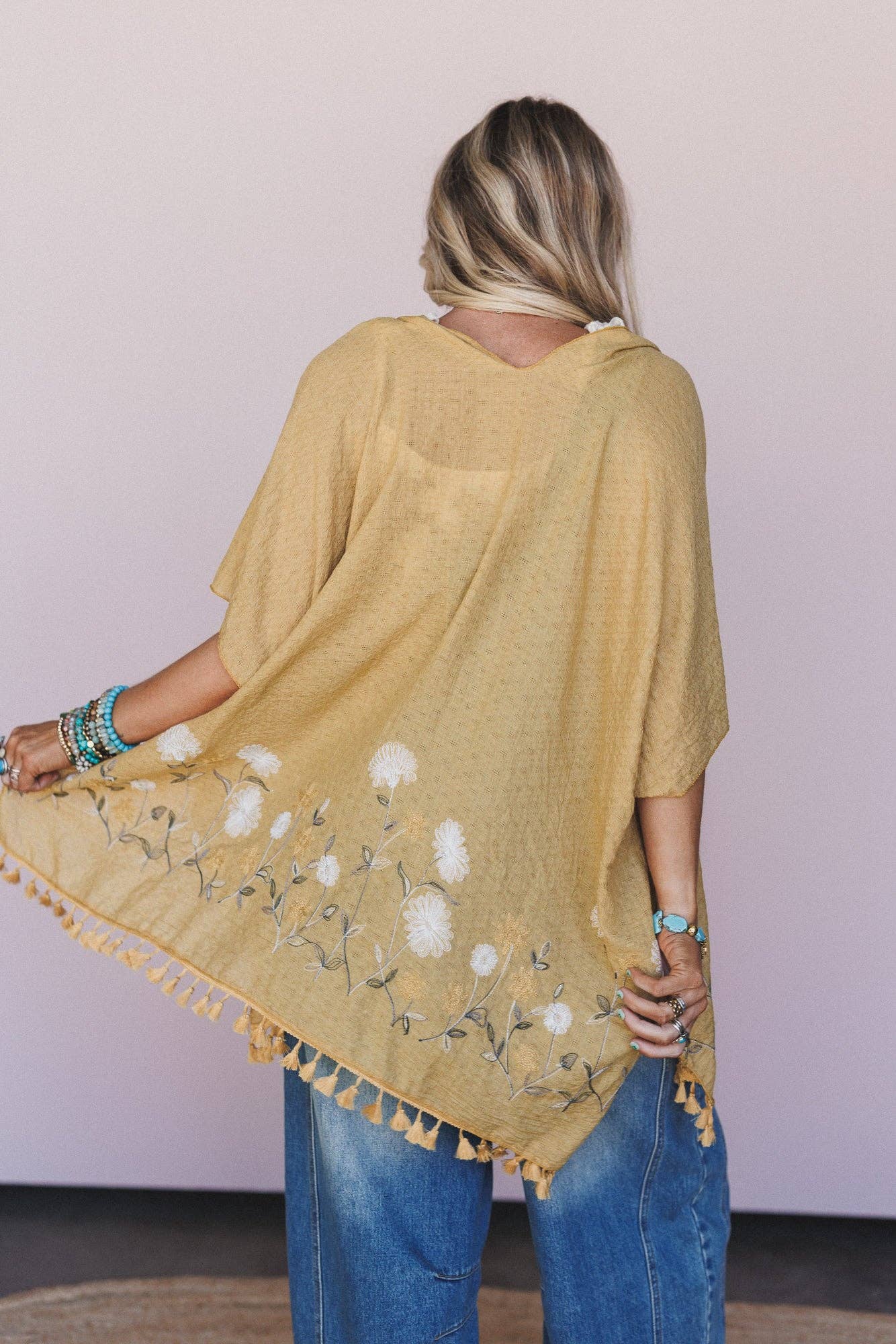 Secret Meadow Embroidered Kimono - Mustard