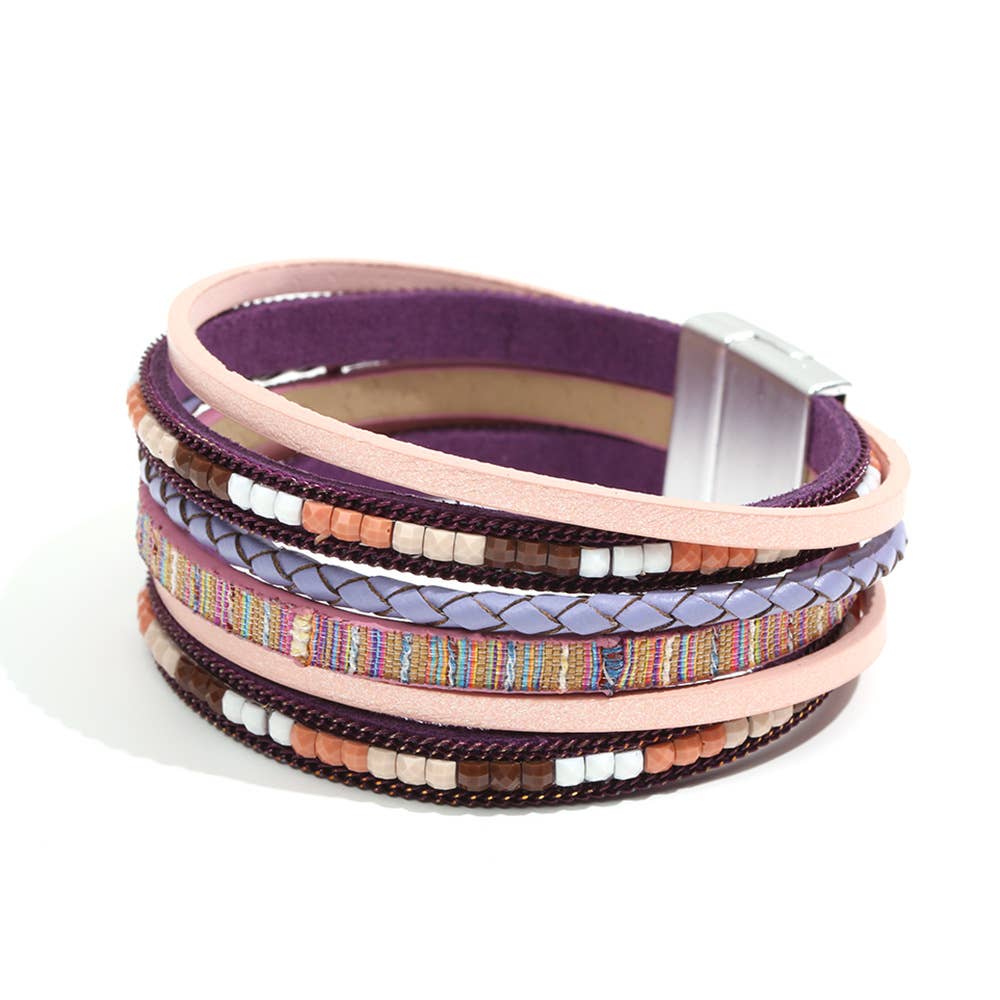 Bohemian Hand-woven Magnetic Buckle Leather Bracelet - BJ/LB