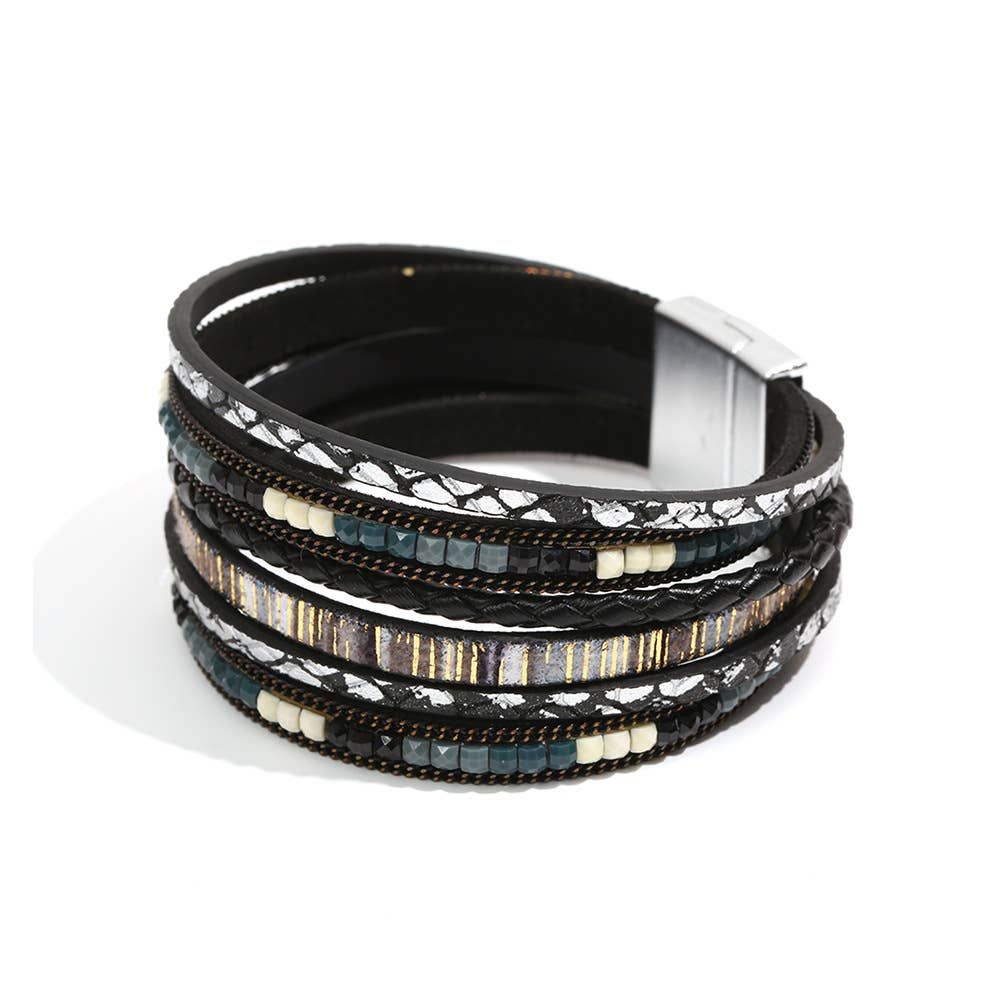 Bohemian Hand-woven Magnetic Buckle Leather Bracelet - BJ/LB