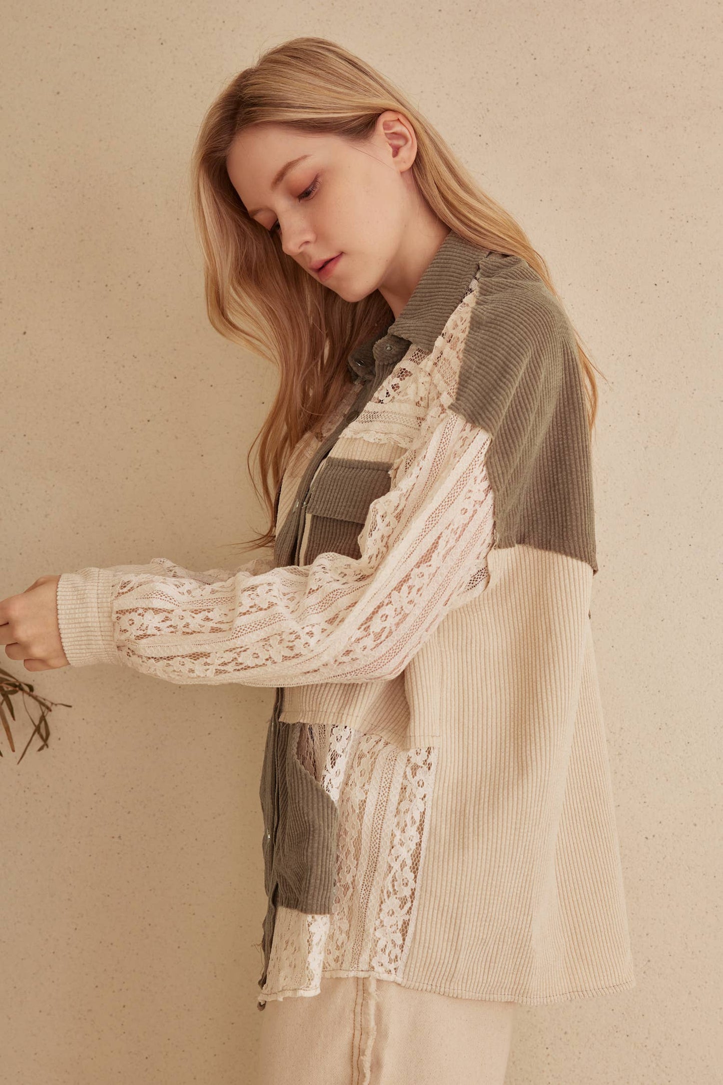 Texture Lace Long Sleeves Button Up Shirt Jacket