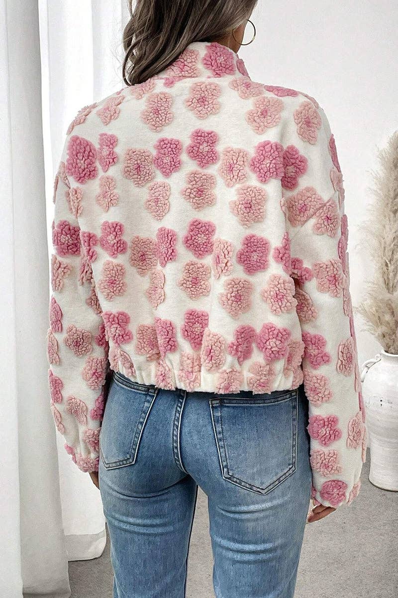 Chic Floral Pattern Zip-Up Jacket