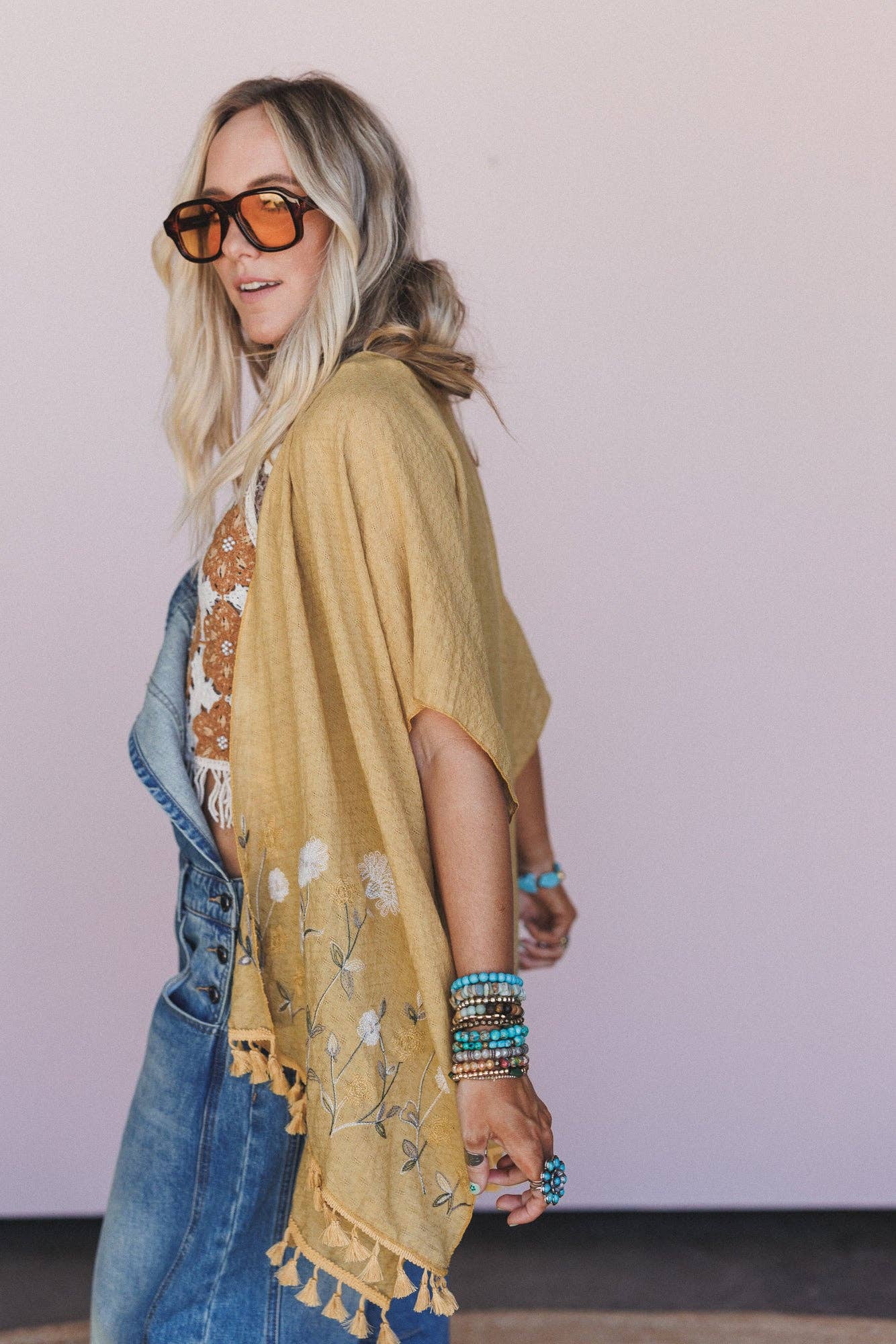 Secret Meadow Embroidered Kimono - Mustard