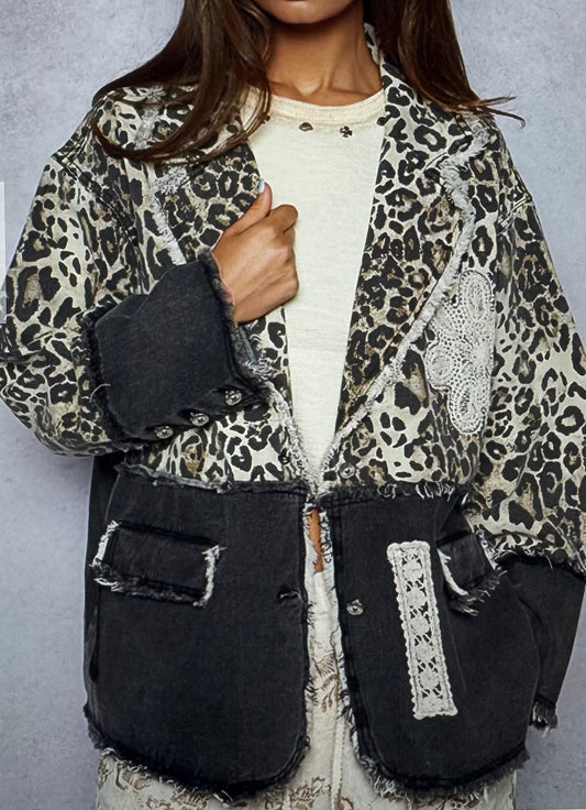 Leopard/Black POL Denim Jacket