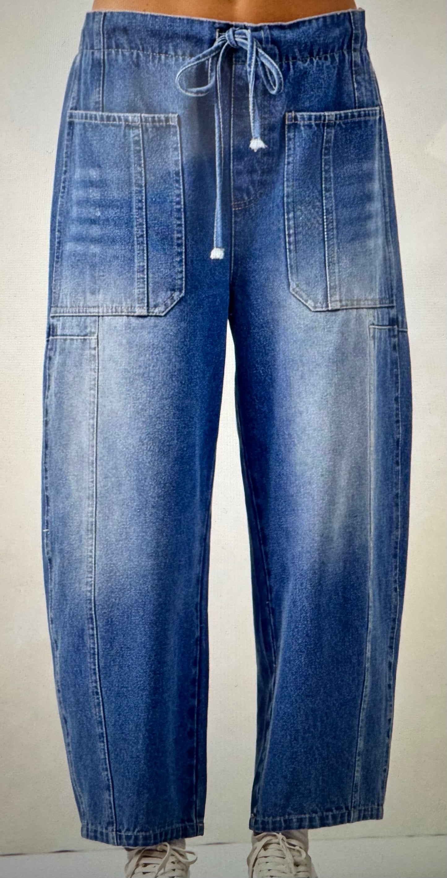 Washed Denim Barrel Pants