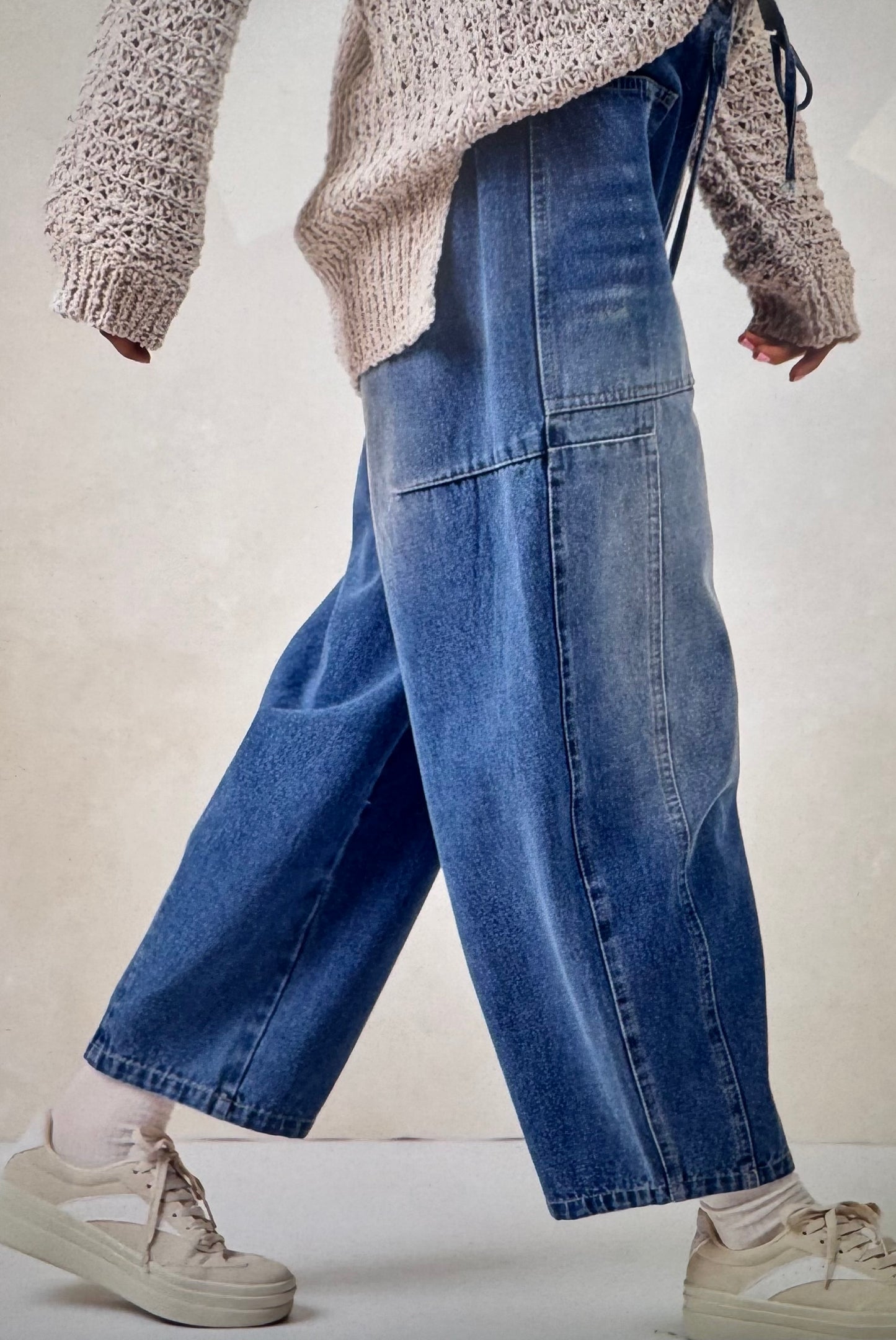 Washed Denim Barrel Pants