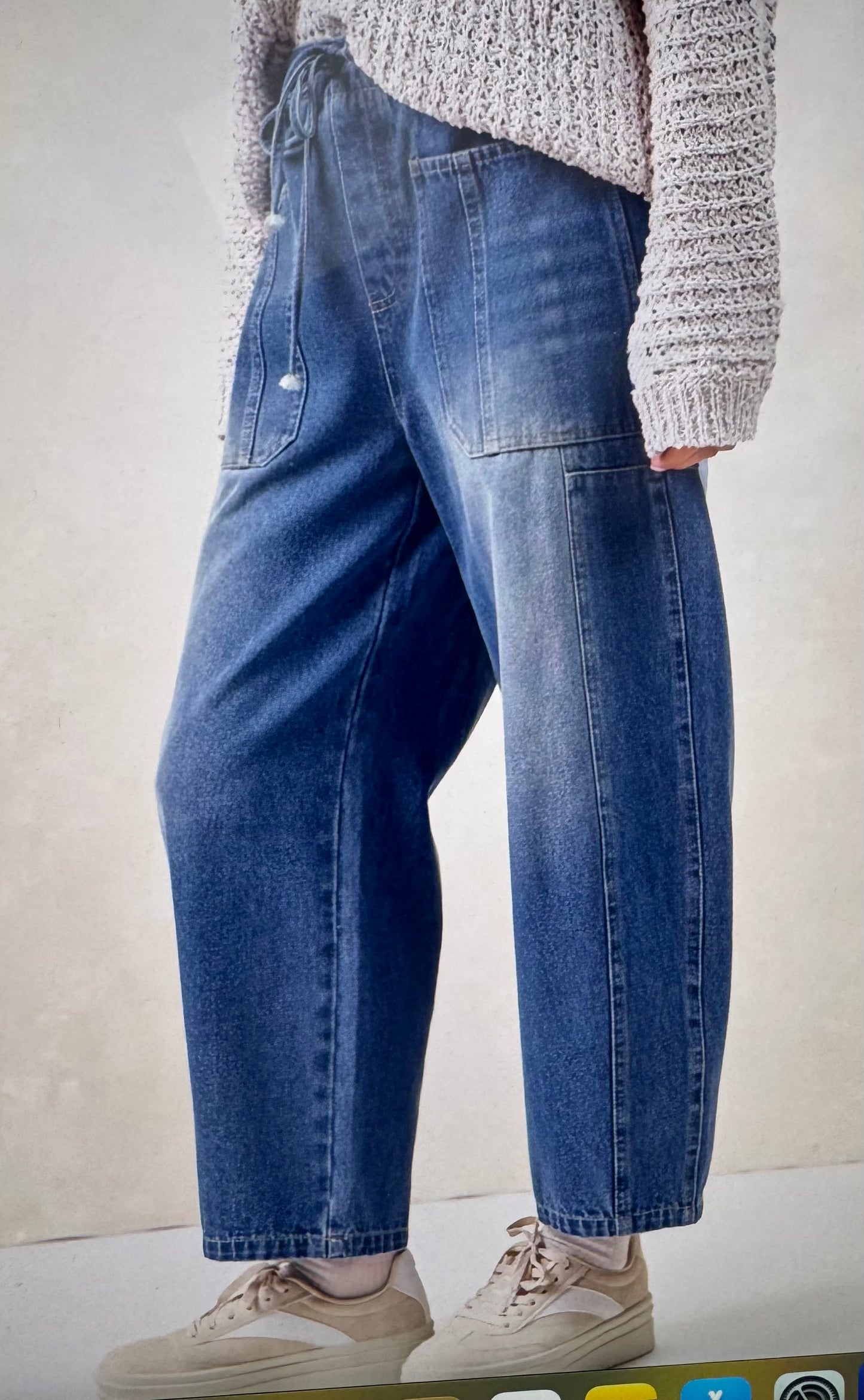 Washed Denim Barrel Pants