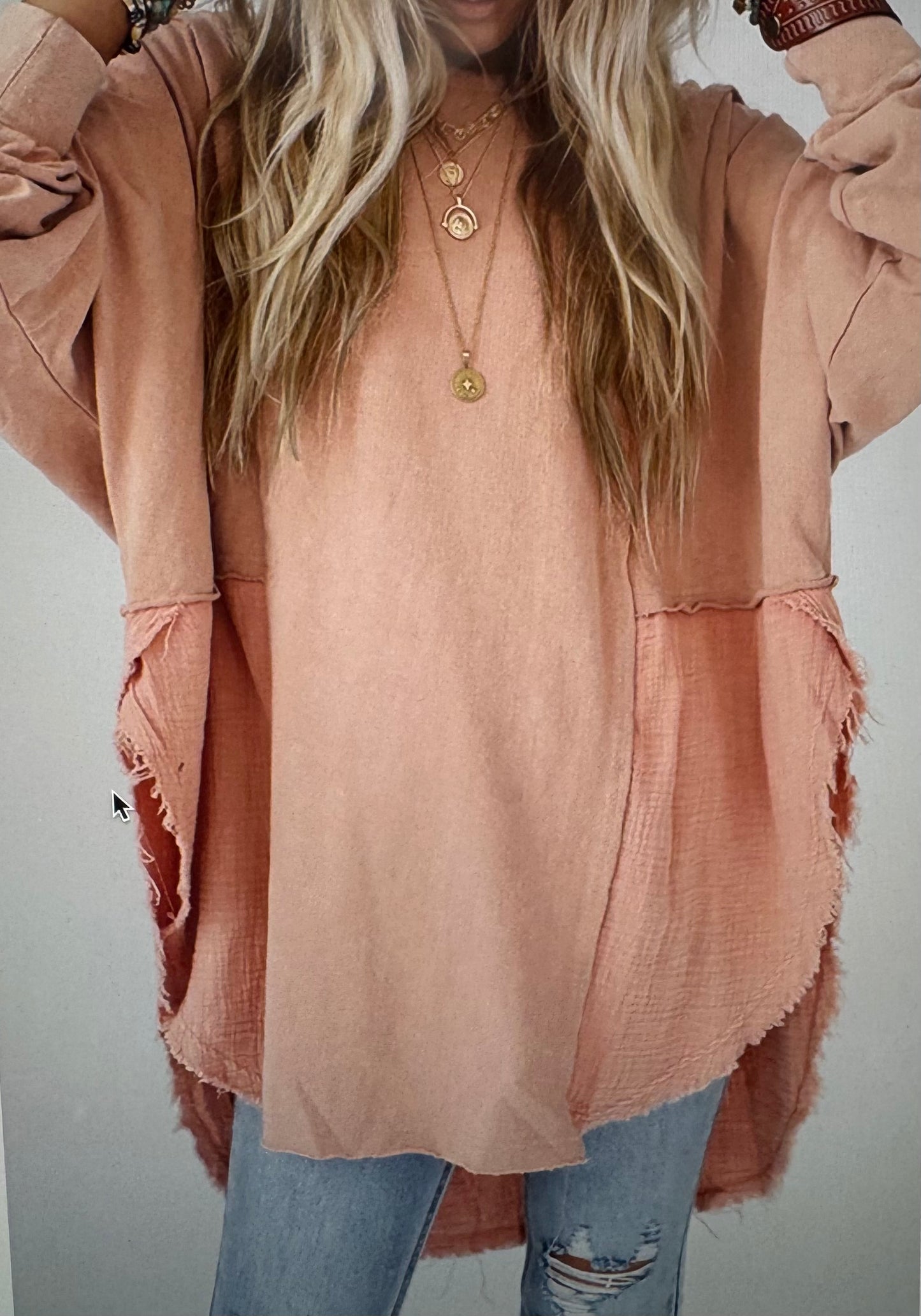 Crinkle Splicing Raw Hem Top