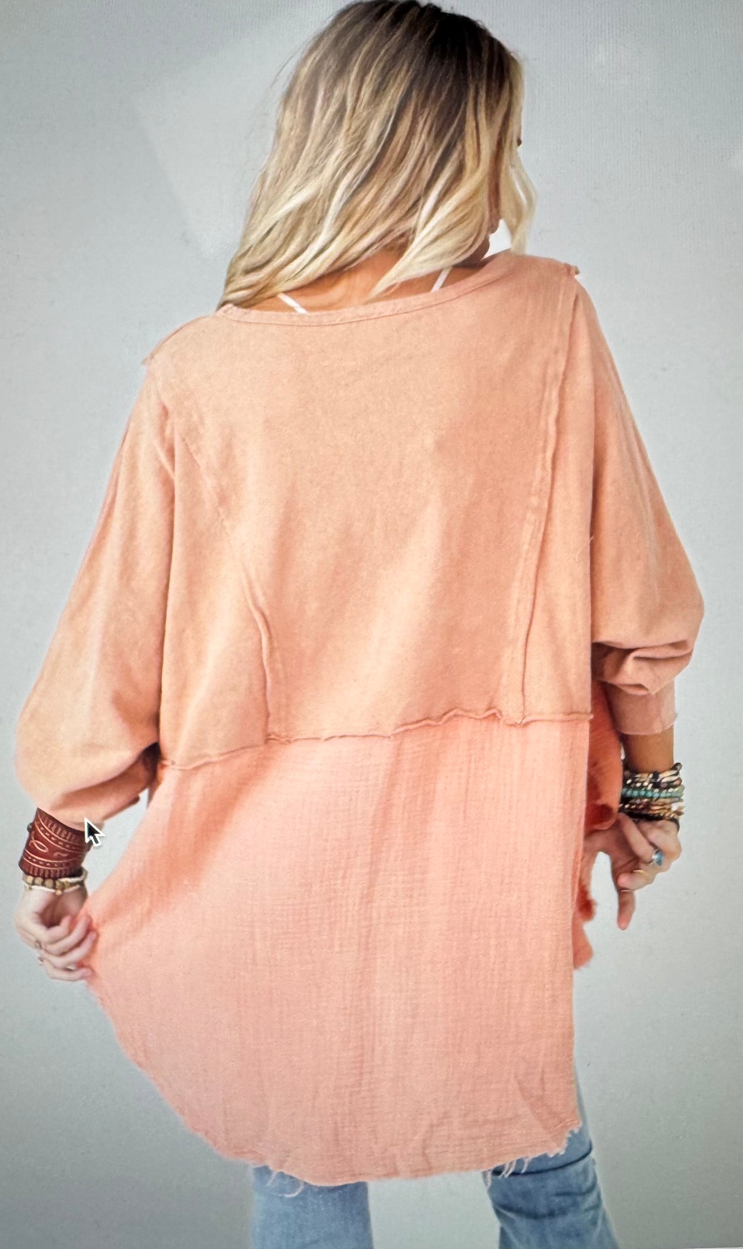 Crinkle Splicing Raw Hem Top