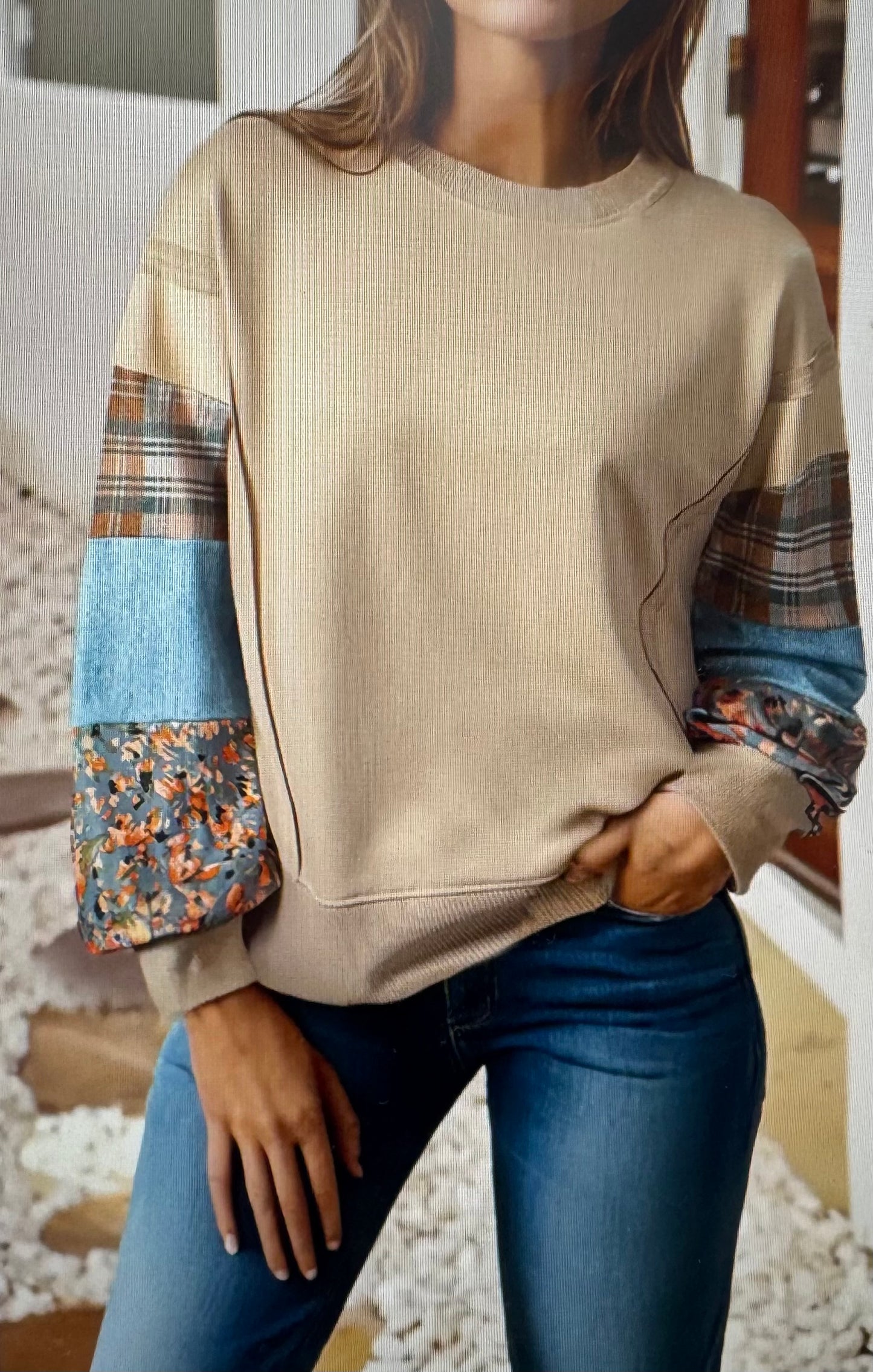 Sandalwood Plaid Patchwork Top