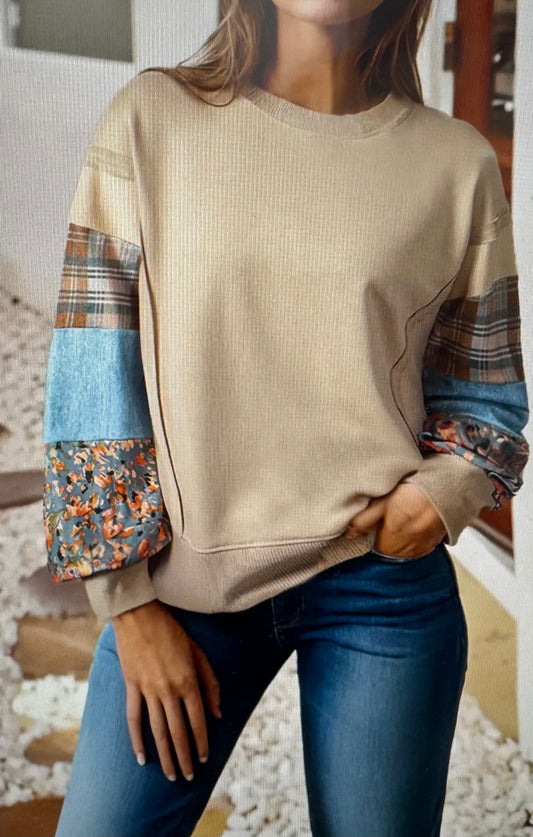 Sandalwood Plaid Patchwork Top