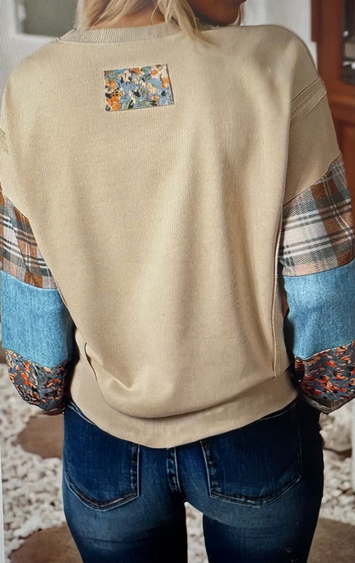 Sandalwood Plaid Patchwork Top