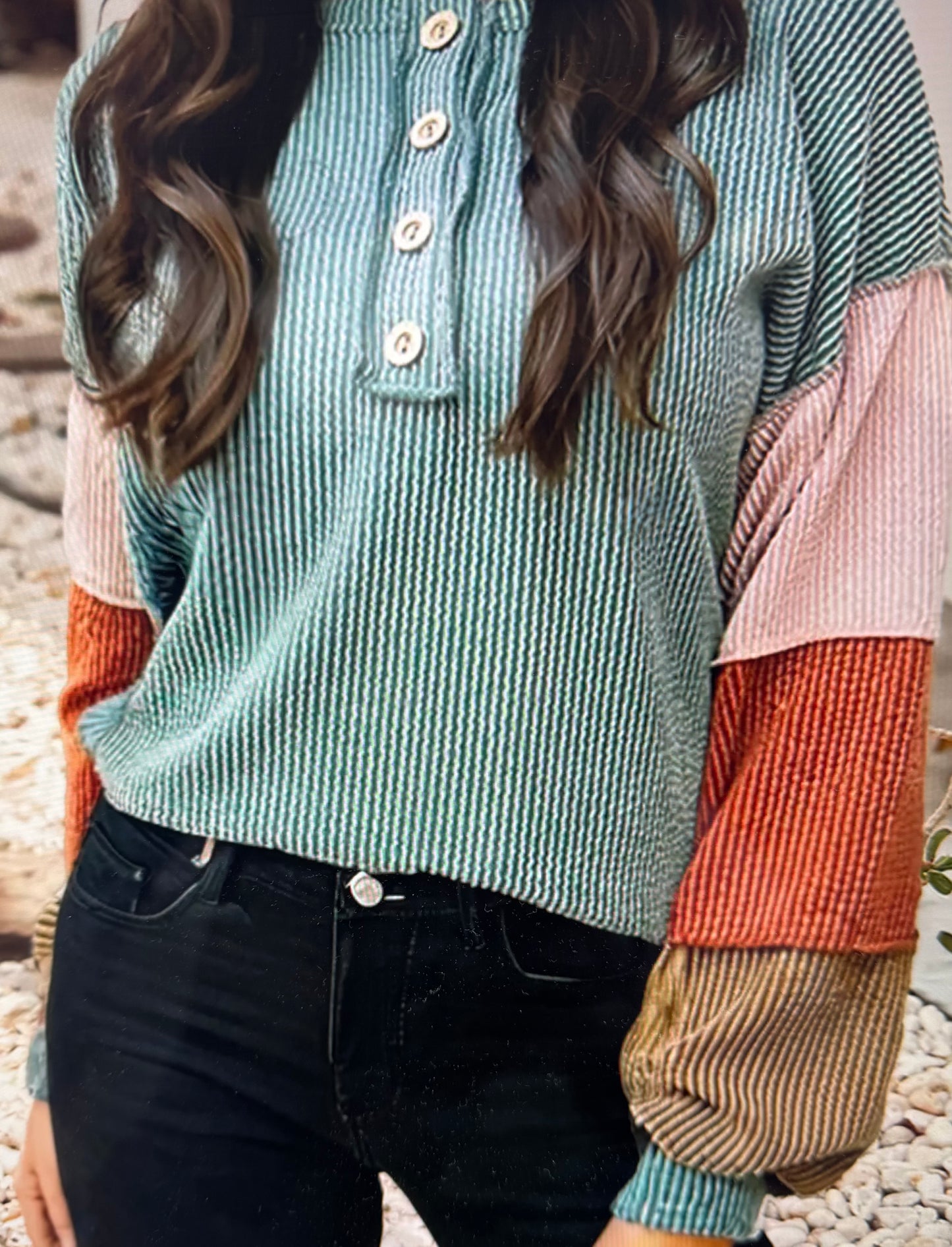 Twisted Ribbed Colorblock Henley
