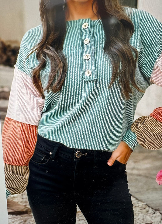 Twisted Ribbed Colorblock Henley