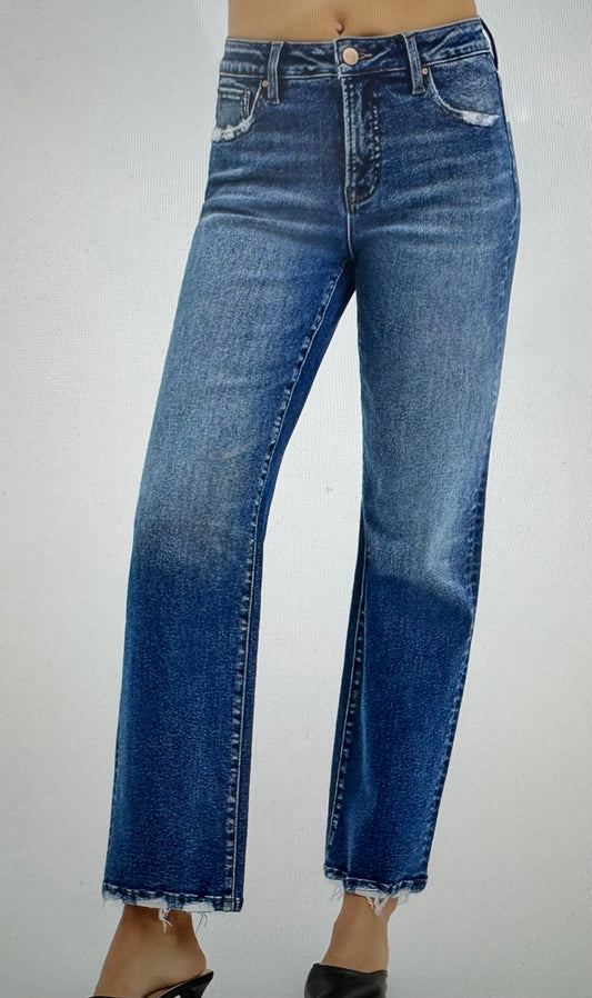 High Rise Risen Blue jeans on a white background