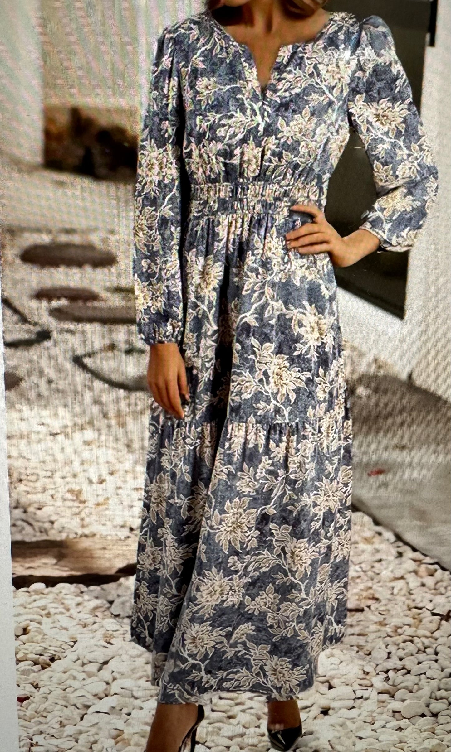 Floral Print Smocked High Waist Maxi Dress