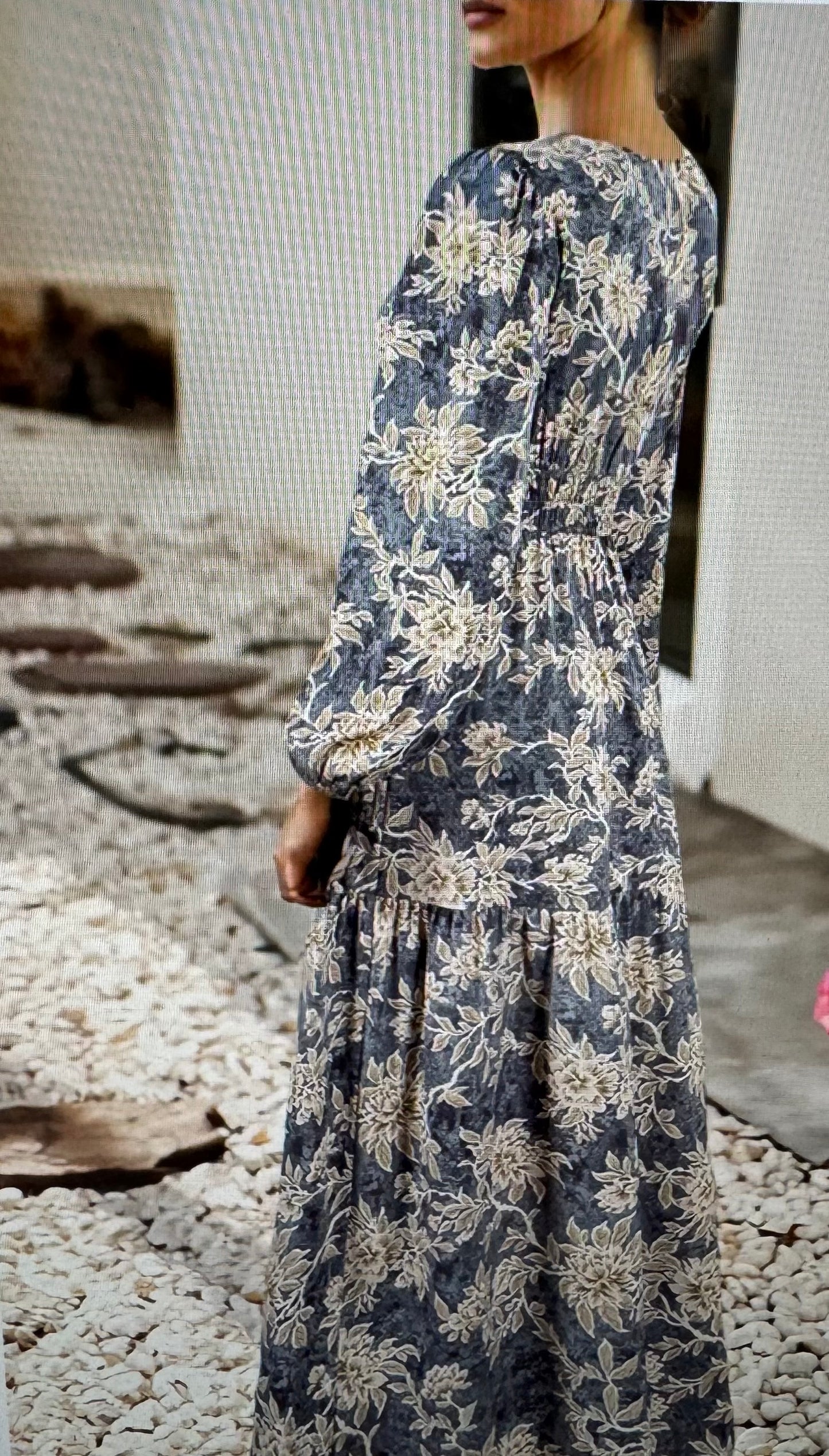 Floral Print Smocked High Waist Maxi Dress
