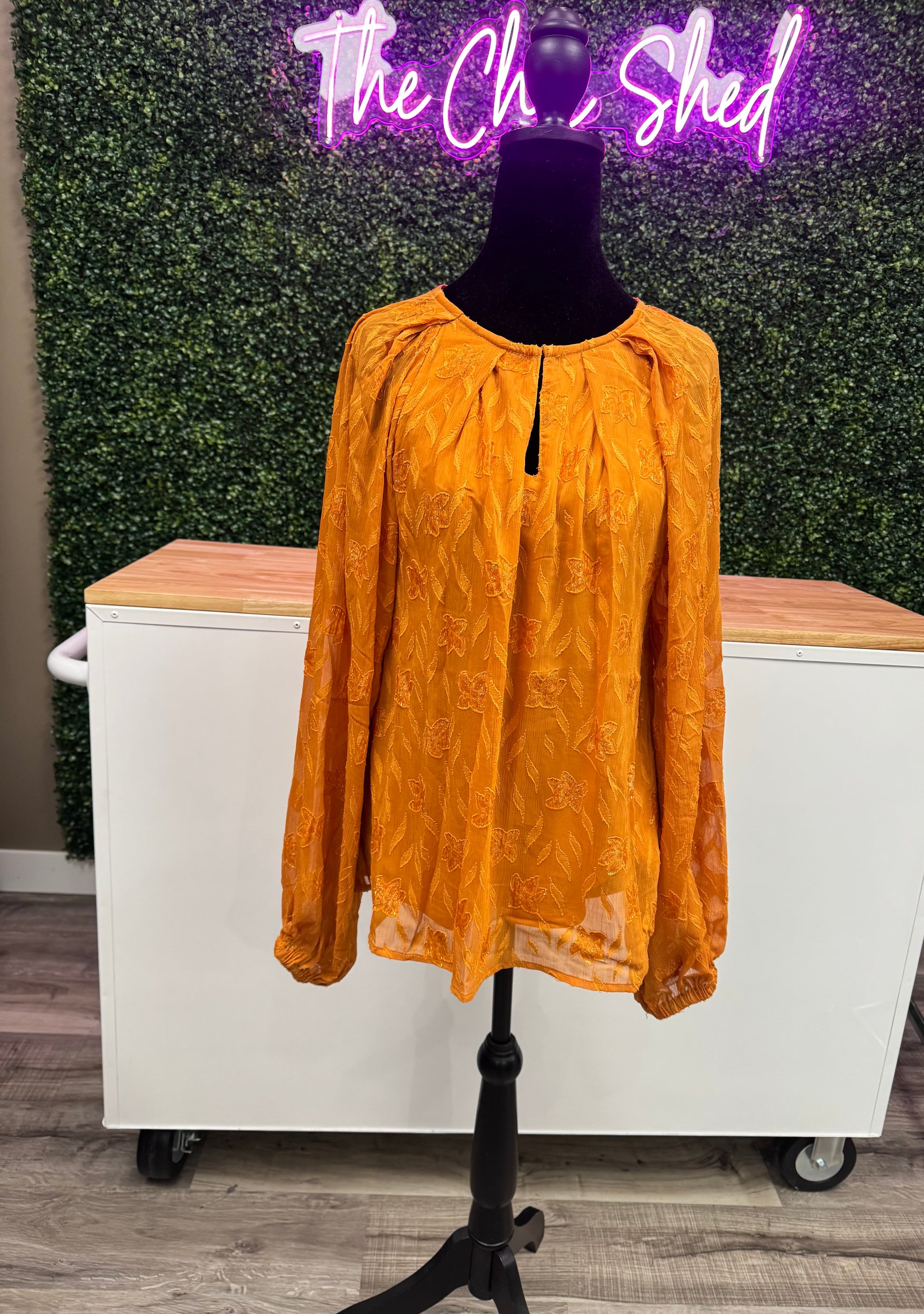 Amber top with glitter flowers and long sleeves