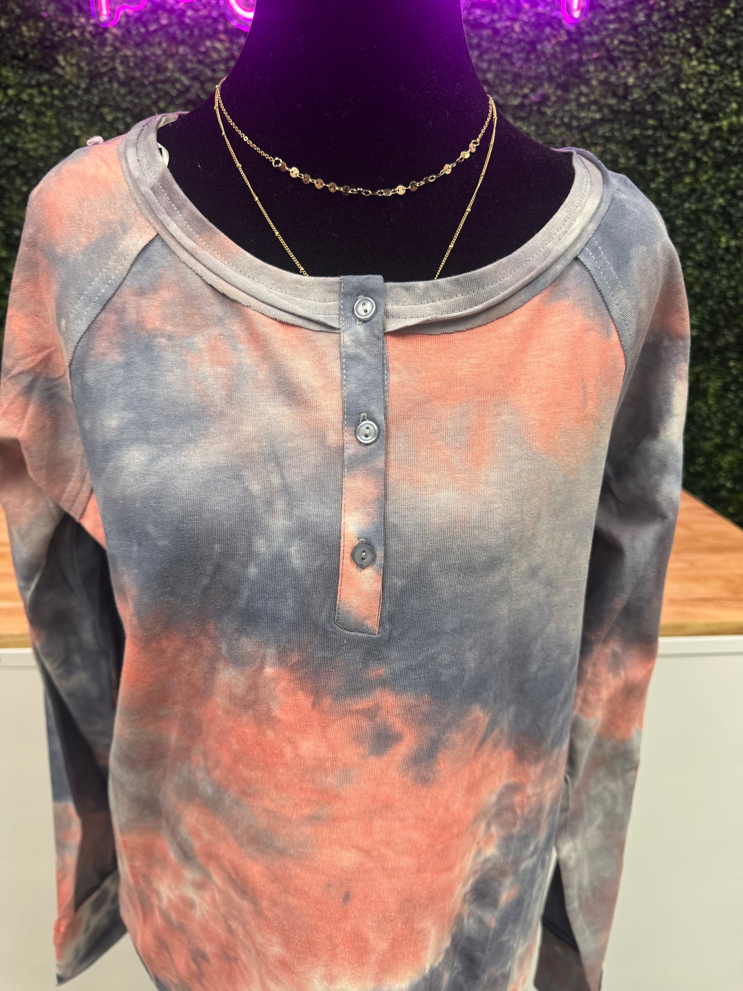 Oink and Blue Tie Dye long sleeve shirt