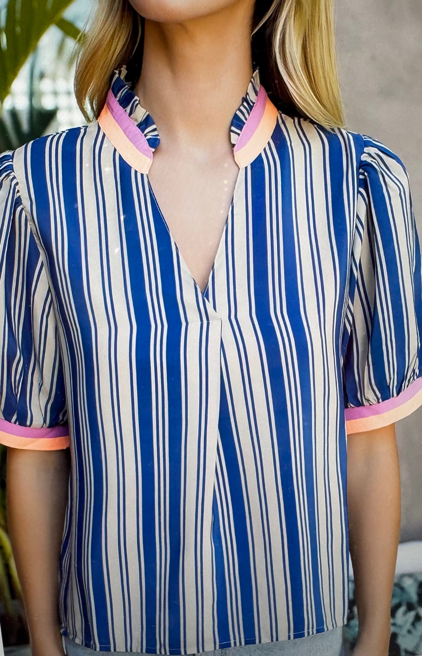 Striped V Neck THML Top
