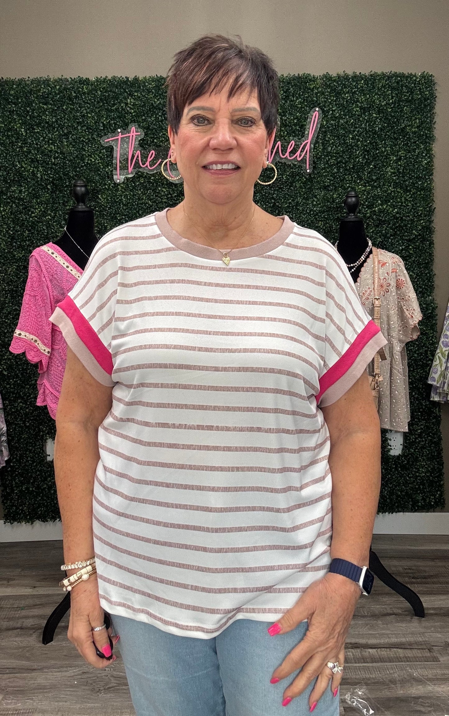 Stripe Color Block Trim Top