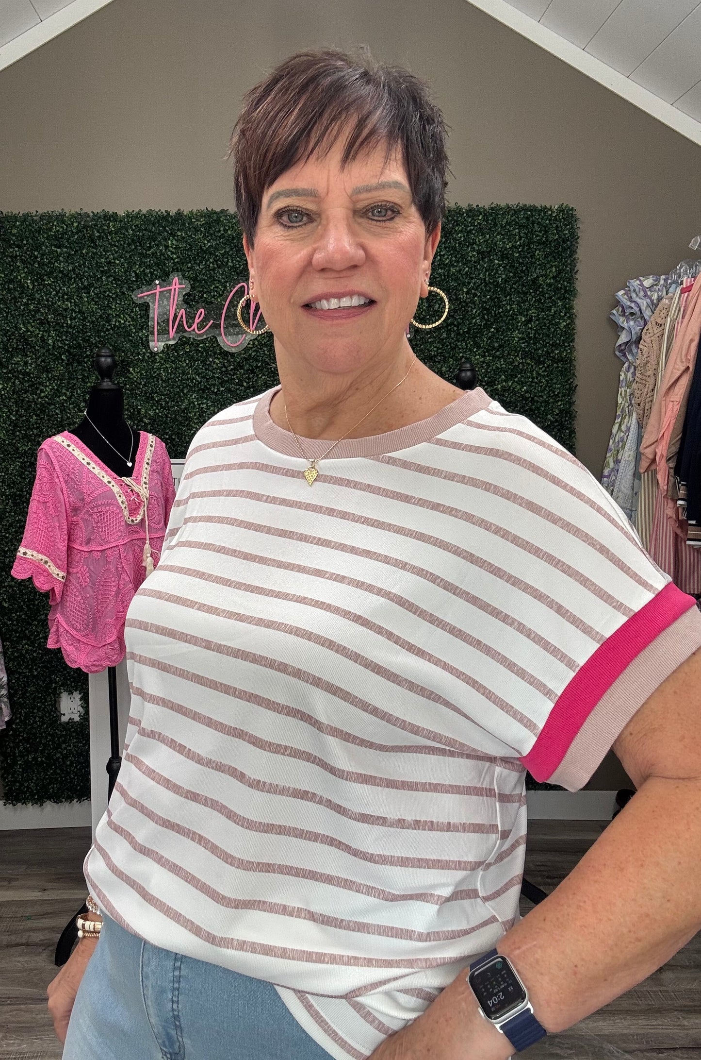 Stripe Color Block Trim Top