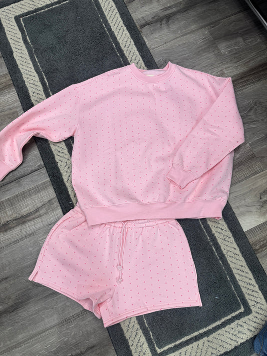 Light Pink Polka Dot 2 Piece Short Set