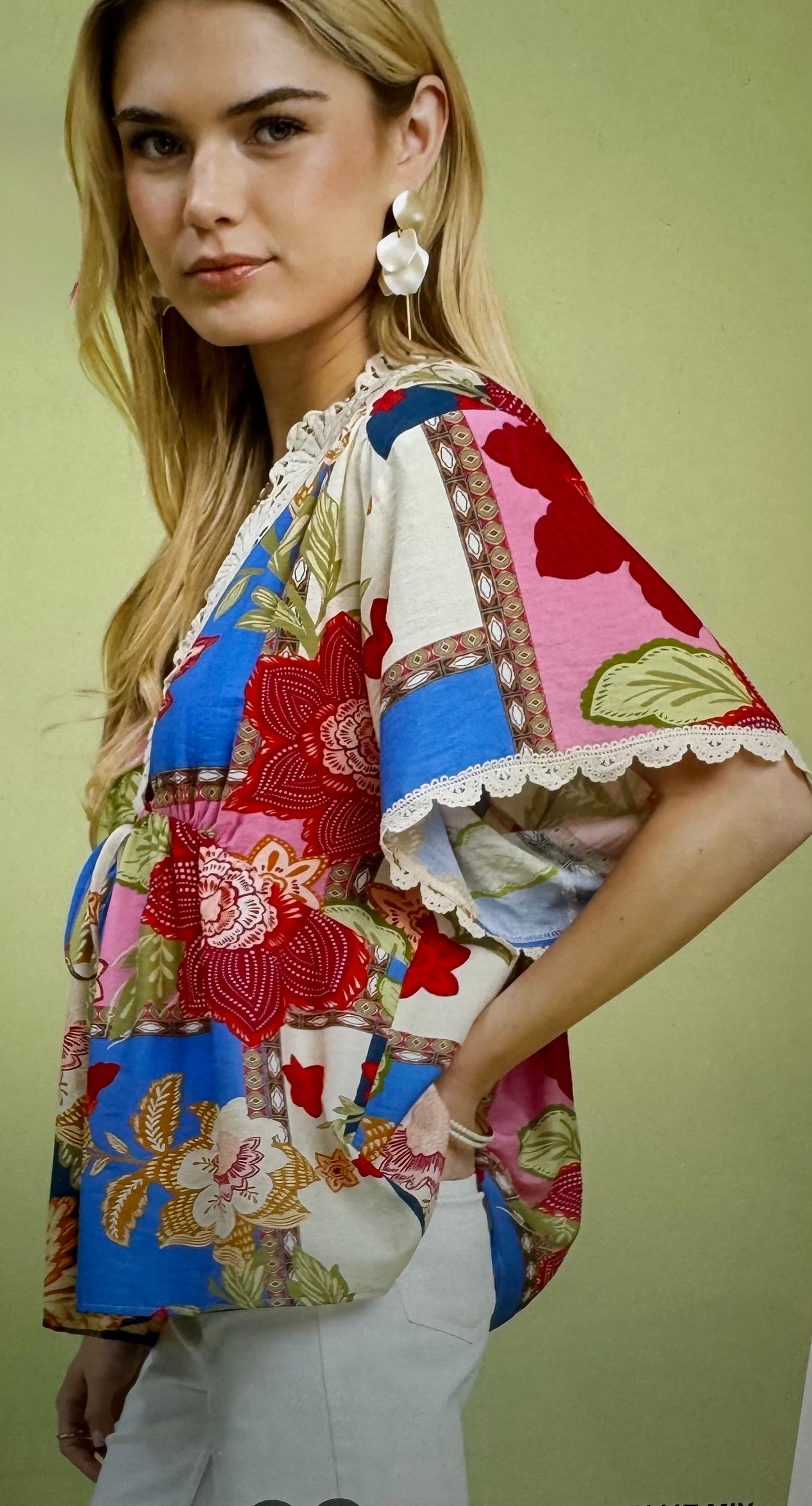 Umgee Blue Floral Mix Top