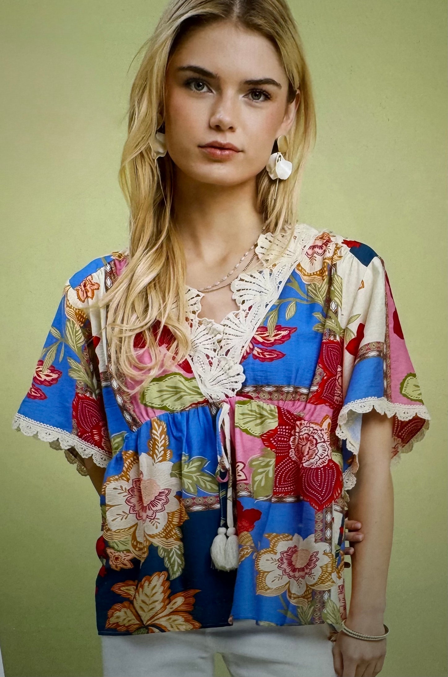 Umgee Blue Floral Mix Top