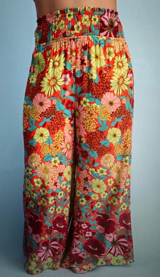 Retro Floral Flare Palazzo Pants