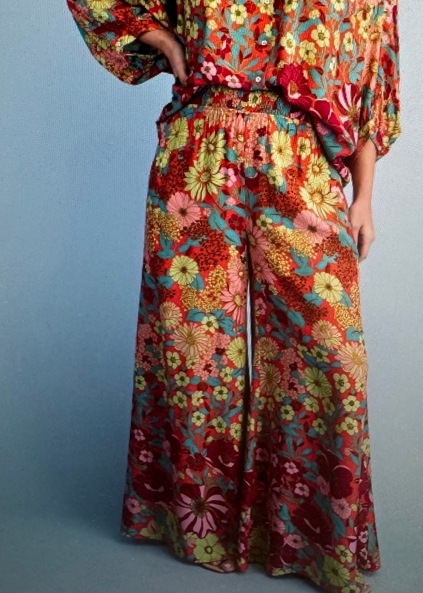 Retro Floral Flare Palazzo Pants