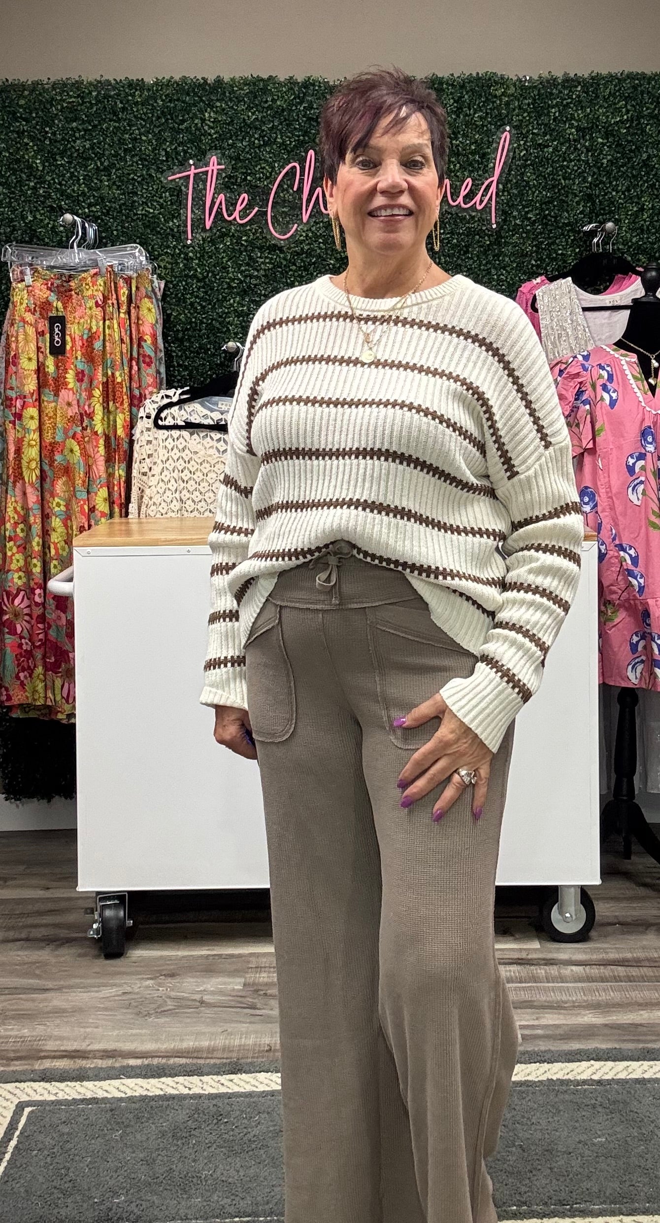 Mineral Washed Honeycomb Wide Leg Pants