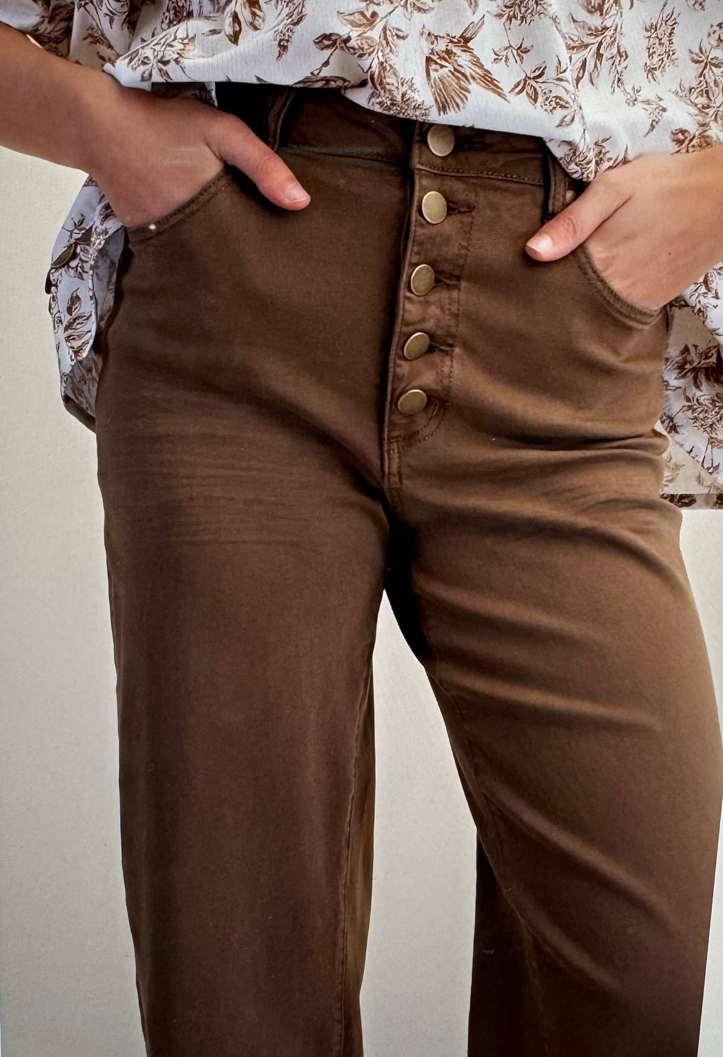 Button Front Stretch Twill Pants
