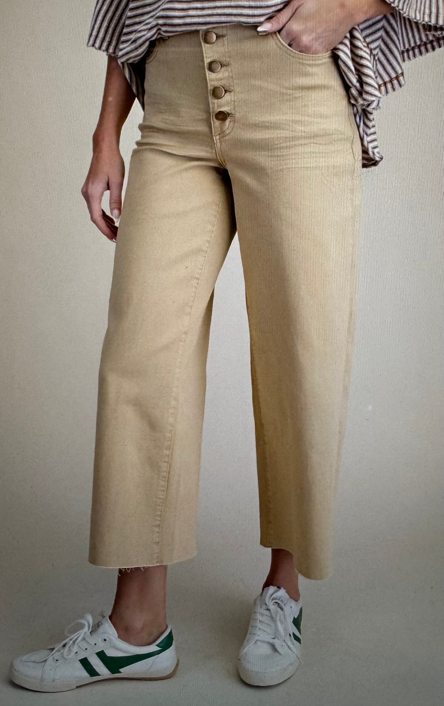 Button Front Stretch Twill Pants