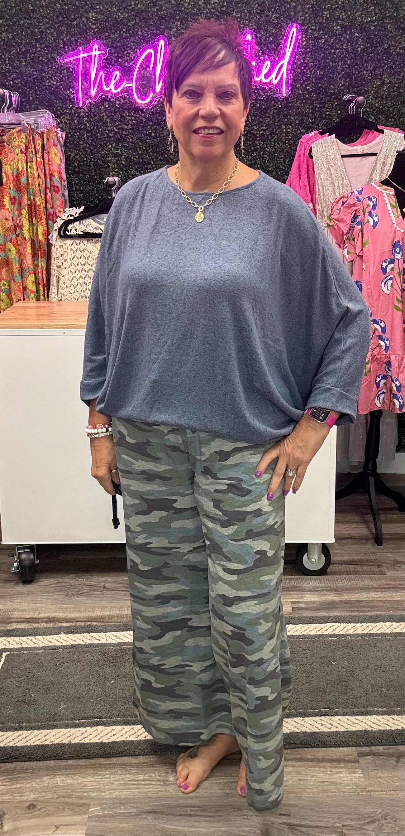 Casual Wanderer Wide Leg Slit Camo Pants