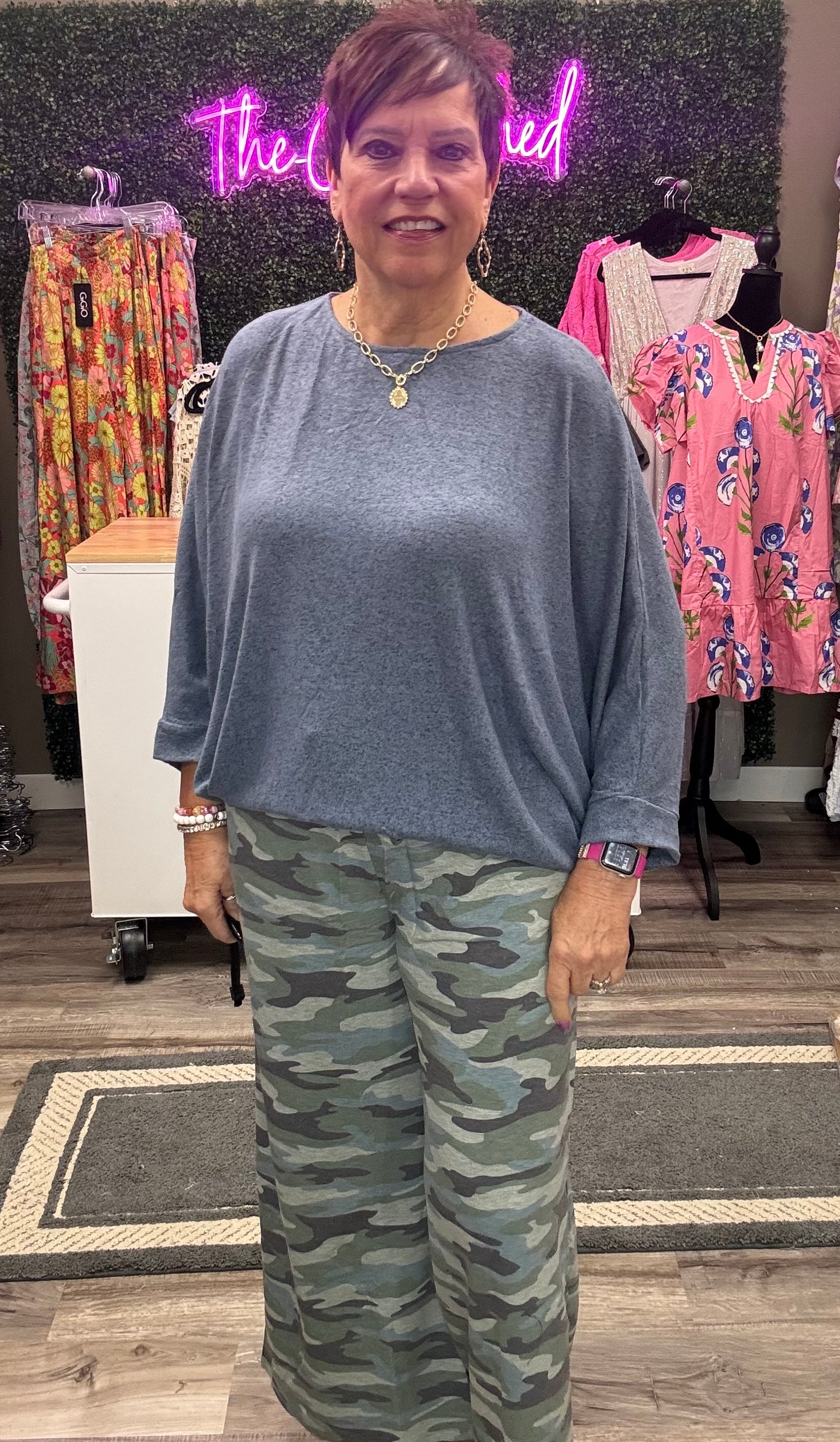 Casual Wanderer Wide Leg Slit Camo Pants
