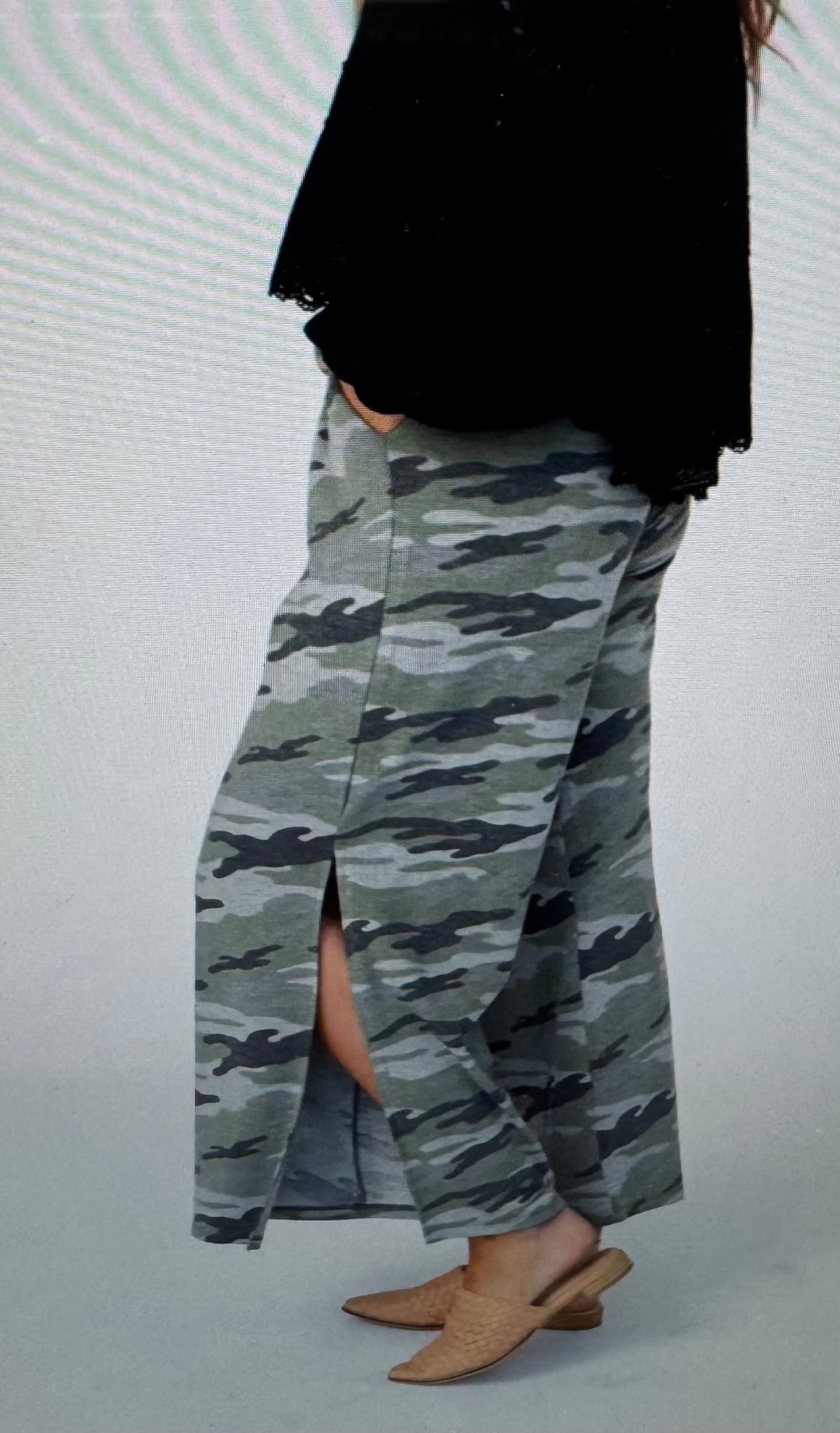 Casual Wanderer Wide Leg Slit Camo Pants