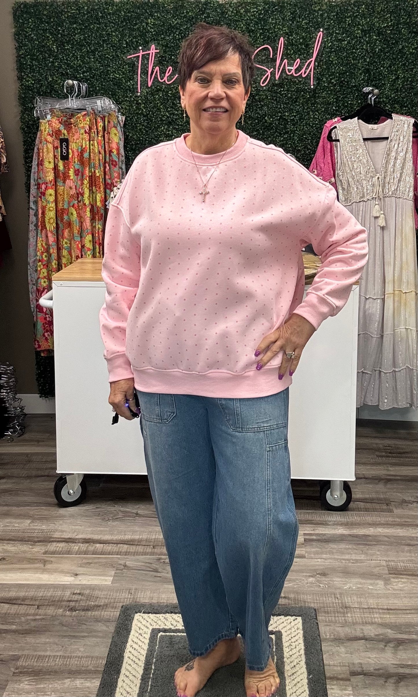 Light Pink Polka Dot Sweatshirt