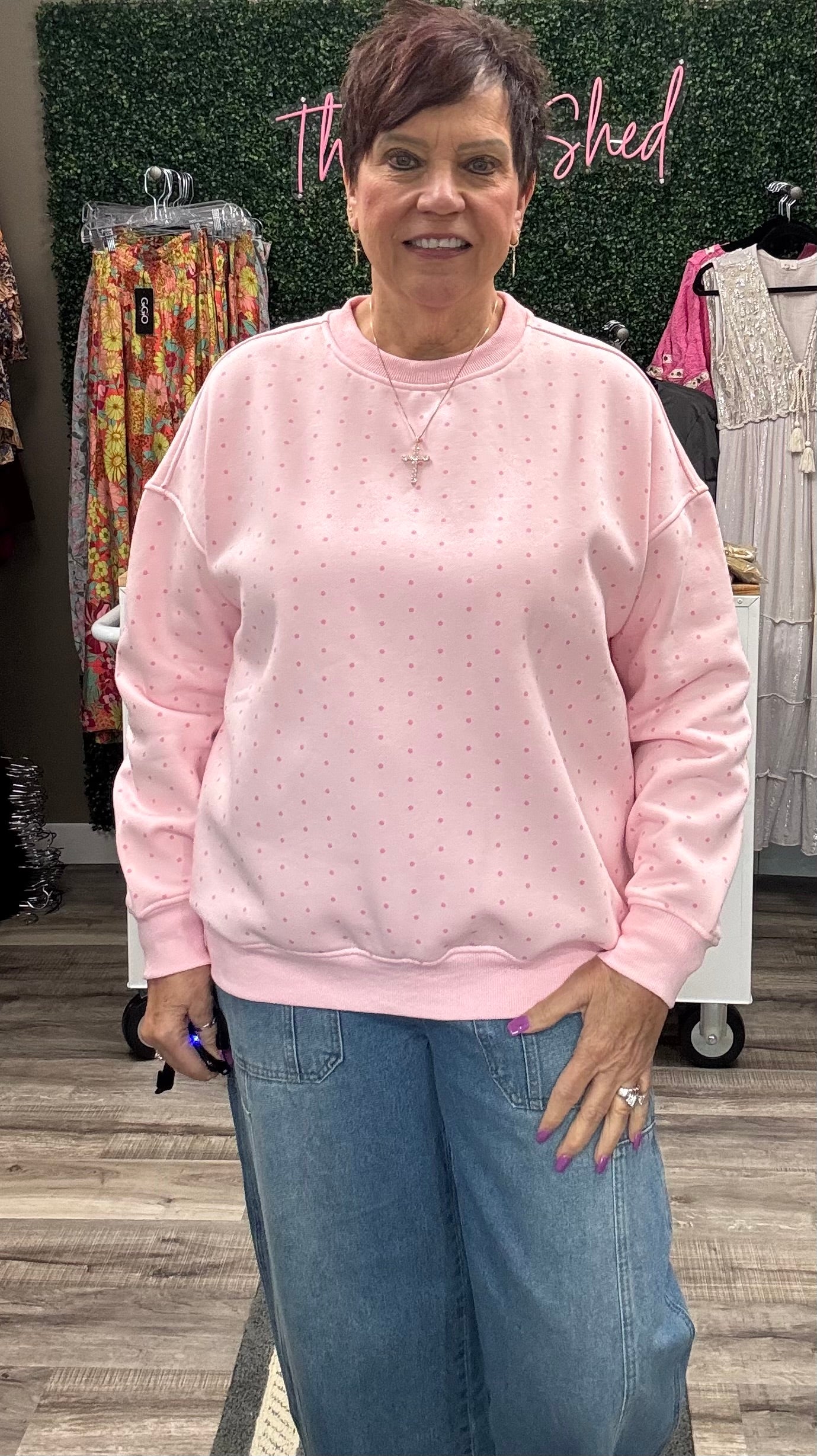 Light Pink Polka Dot Sweatshirt