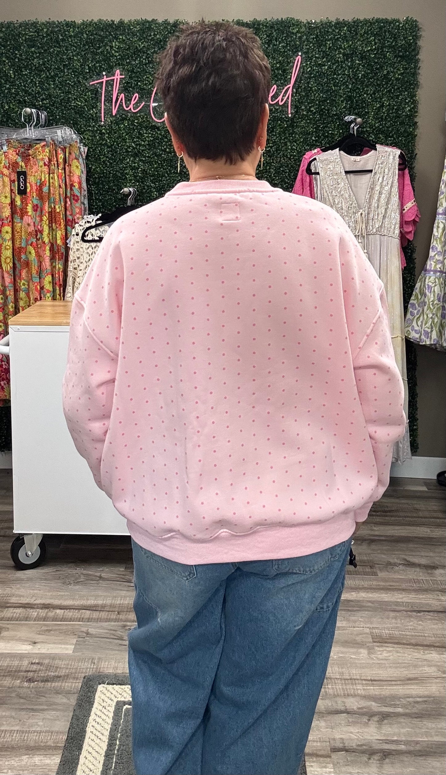Light Pink Polka Dot Sweatshirt