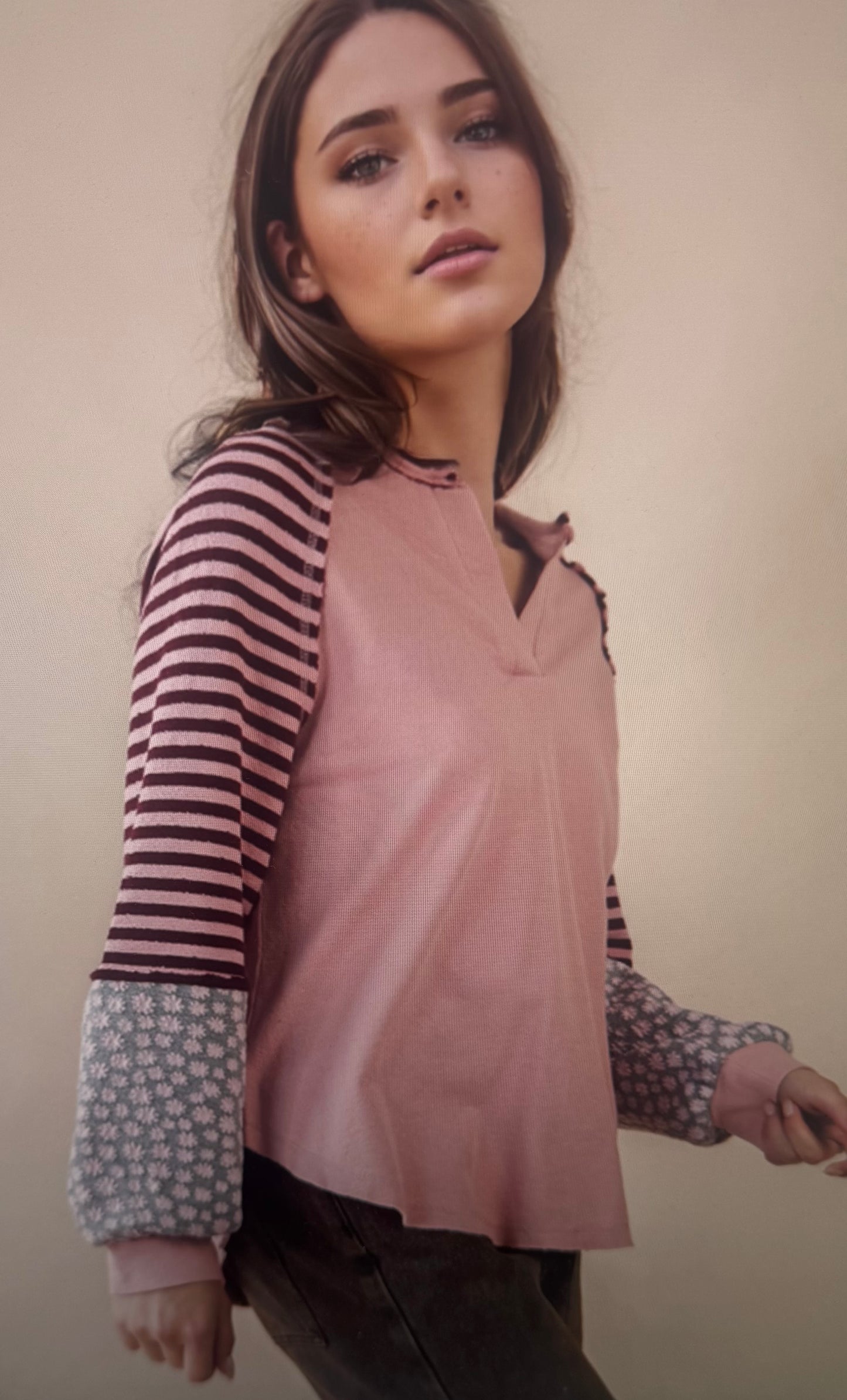 Oversized Floral & Stripe Casual Knit Top