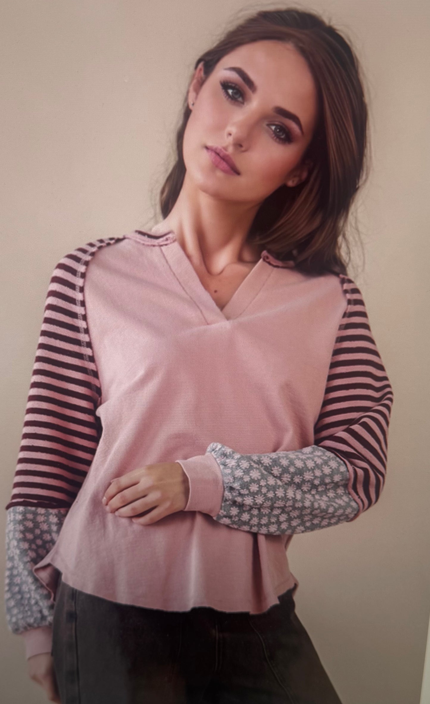 Oversized Floral & Stripe Casual Knit Top