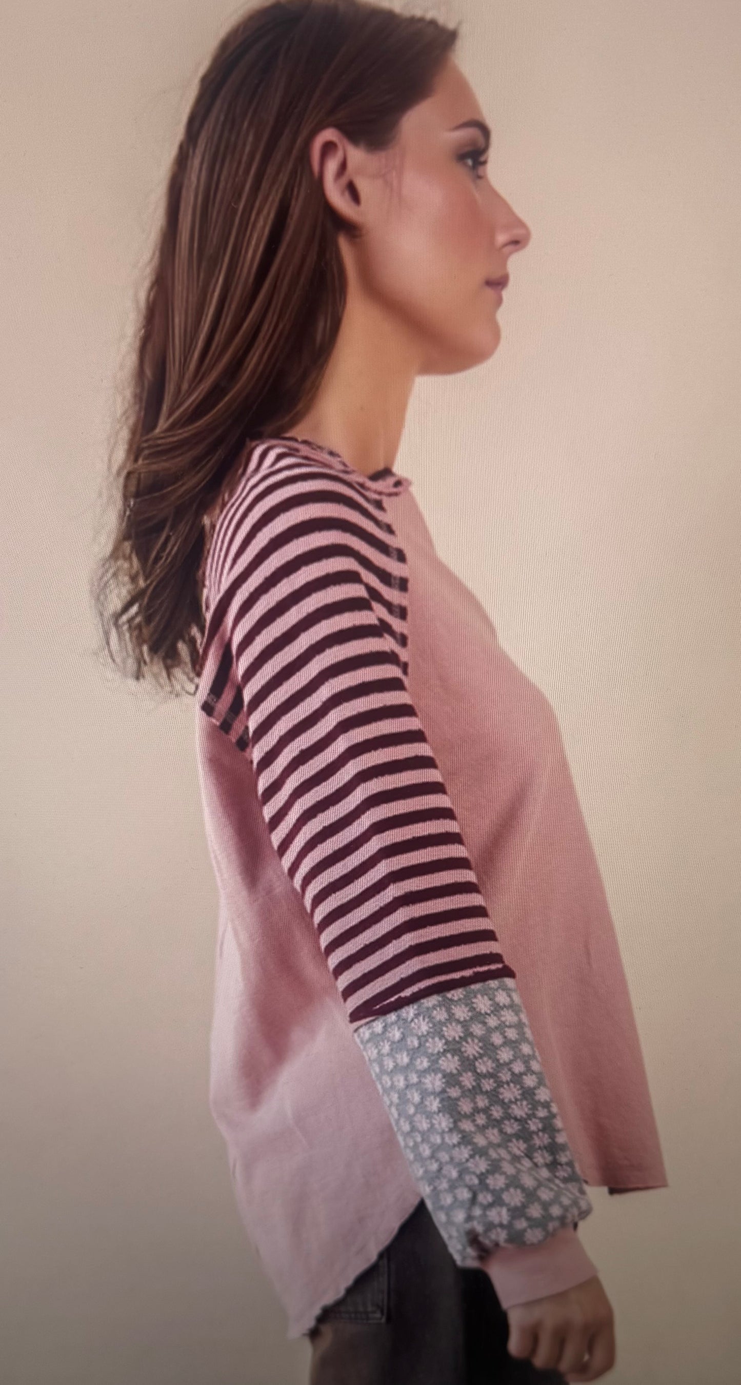 Oversized Floral & Stripe Casual Knit Top